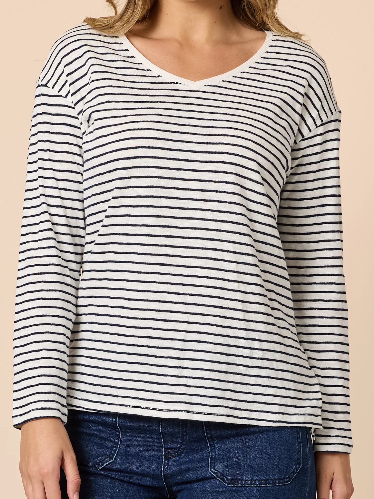 City Stripe Long Sleeve Tee - Navy/Ivory - Image 3