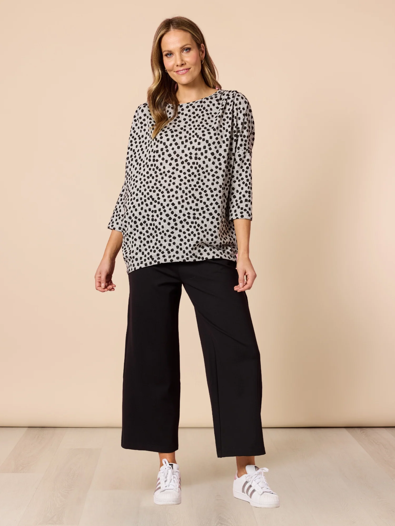 Clara Spot Print Top - Grey Marle - Image 2