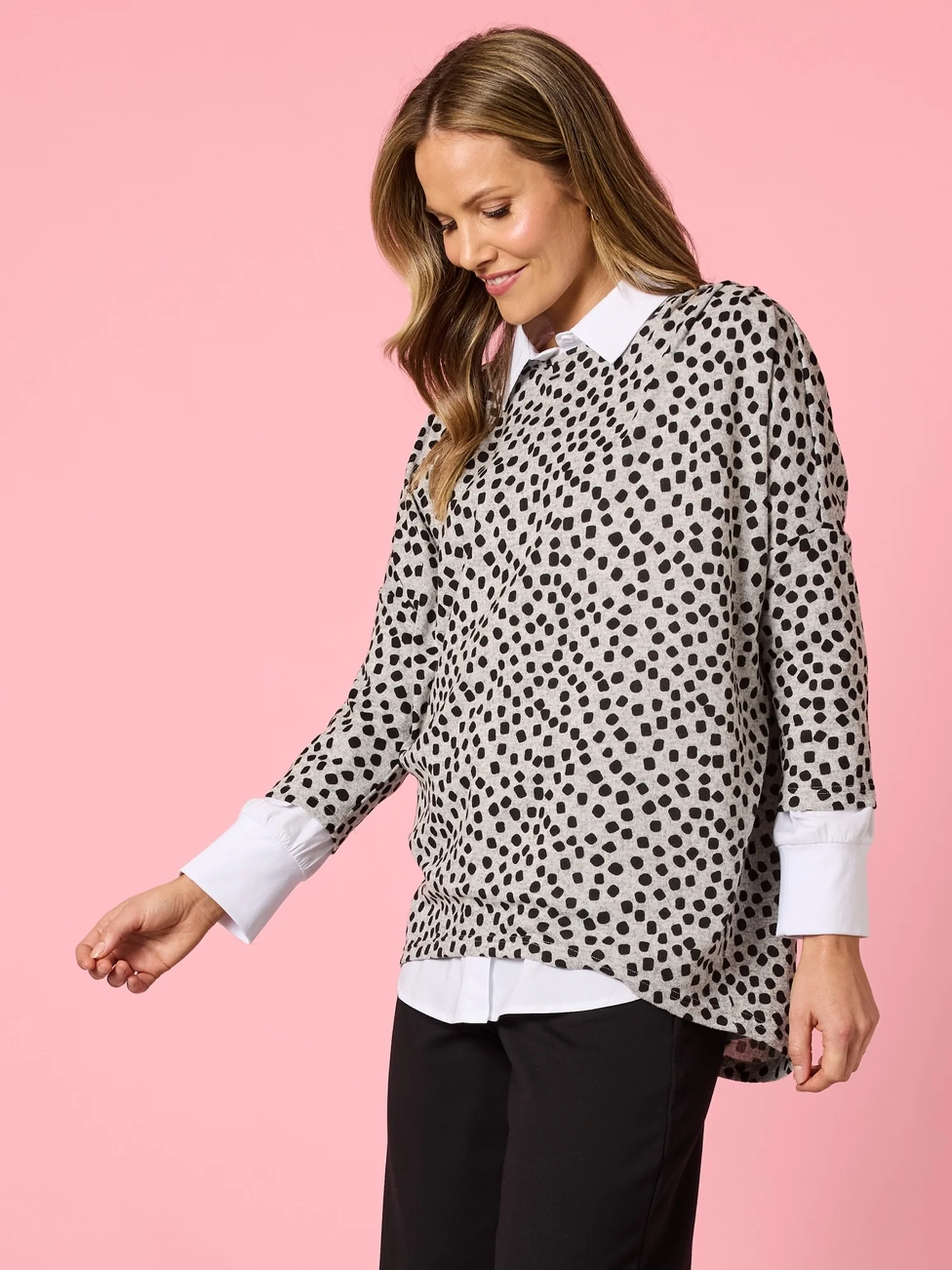 Clara Spot Print Top - Grey Marle - Image 3