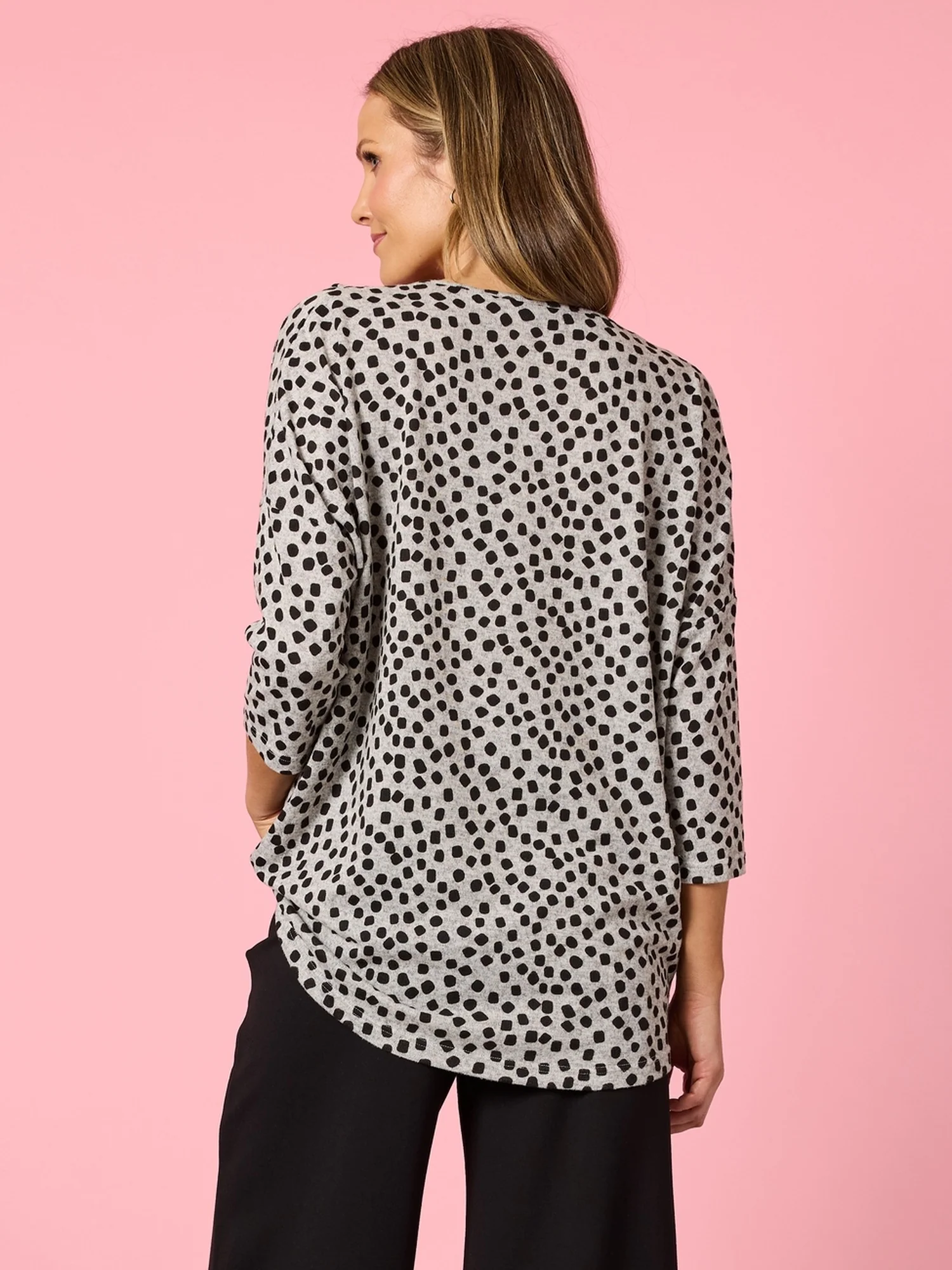 Clara Spot Print Top - Grey Marle - Image 5