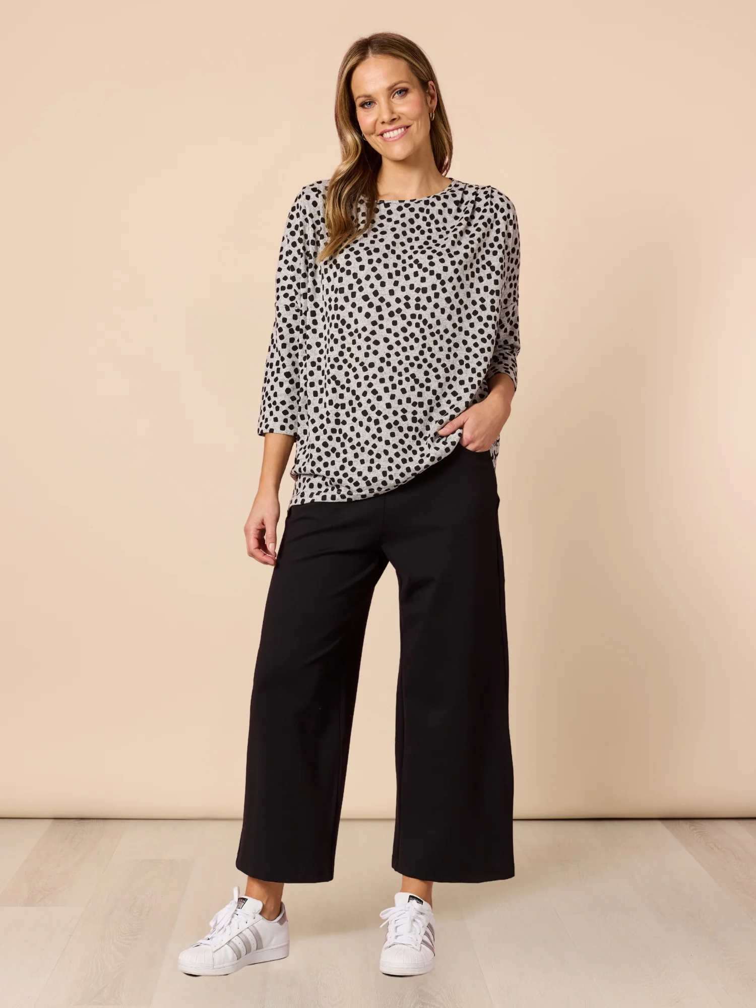 Clara Spot Print Top - Grey Marle - Image 7