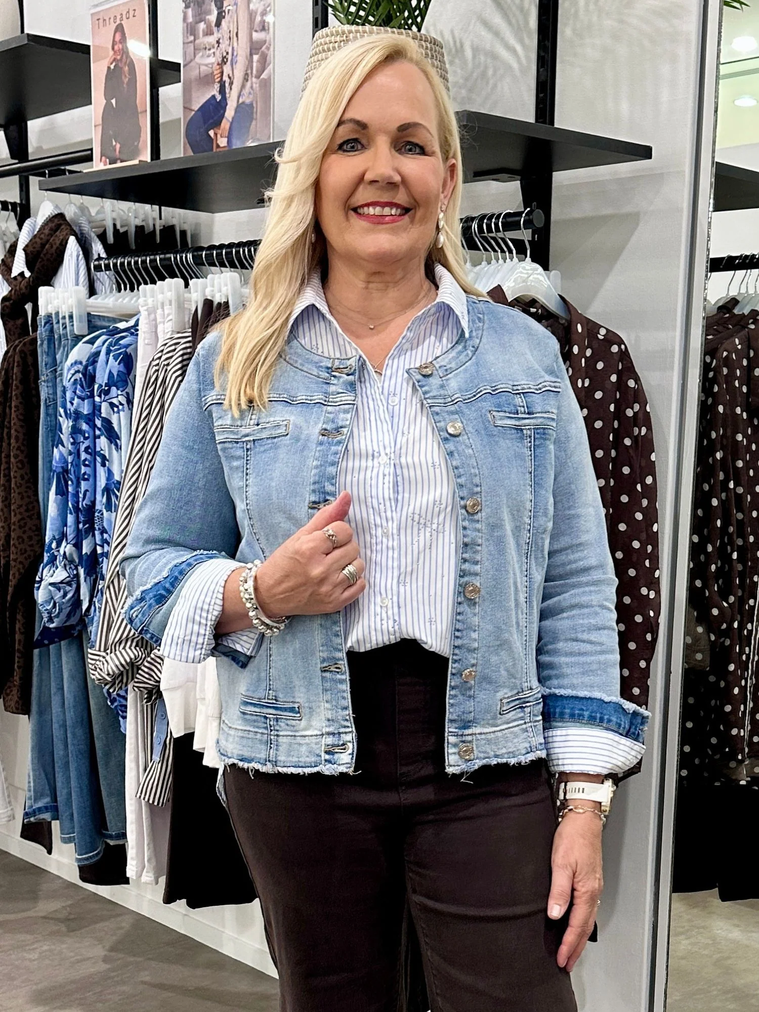 Collarless Denim Jacket - Denim