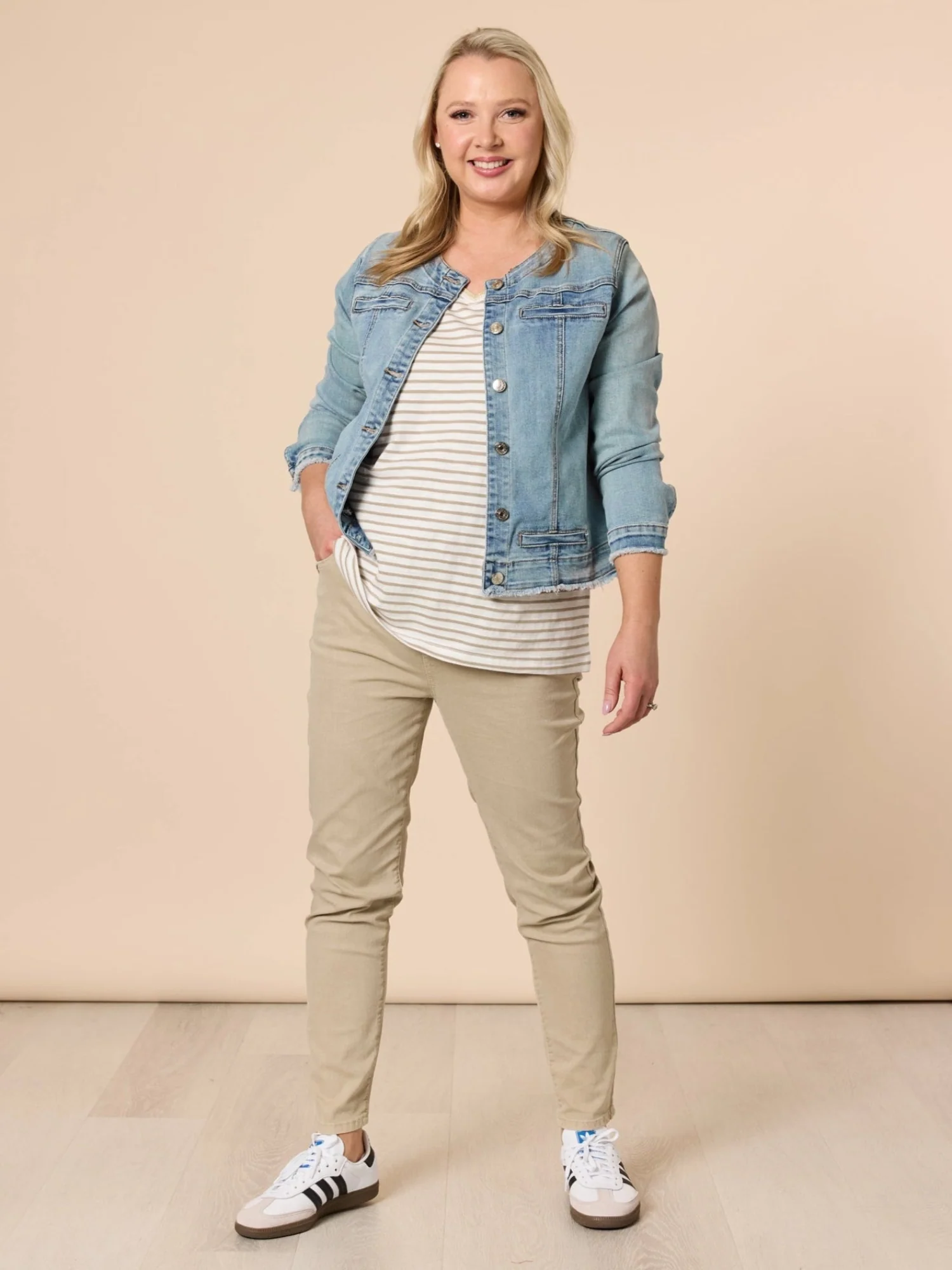 Collarless Denim Jacket - Denim - Image 2