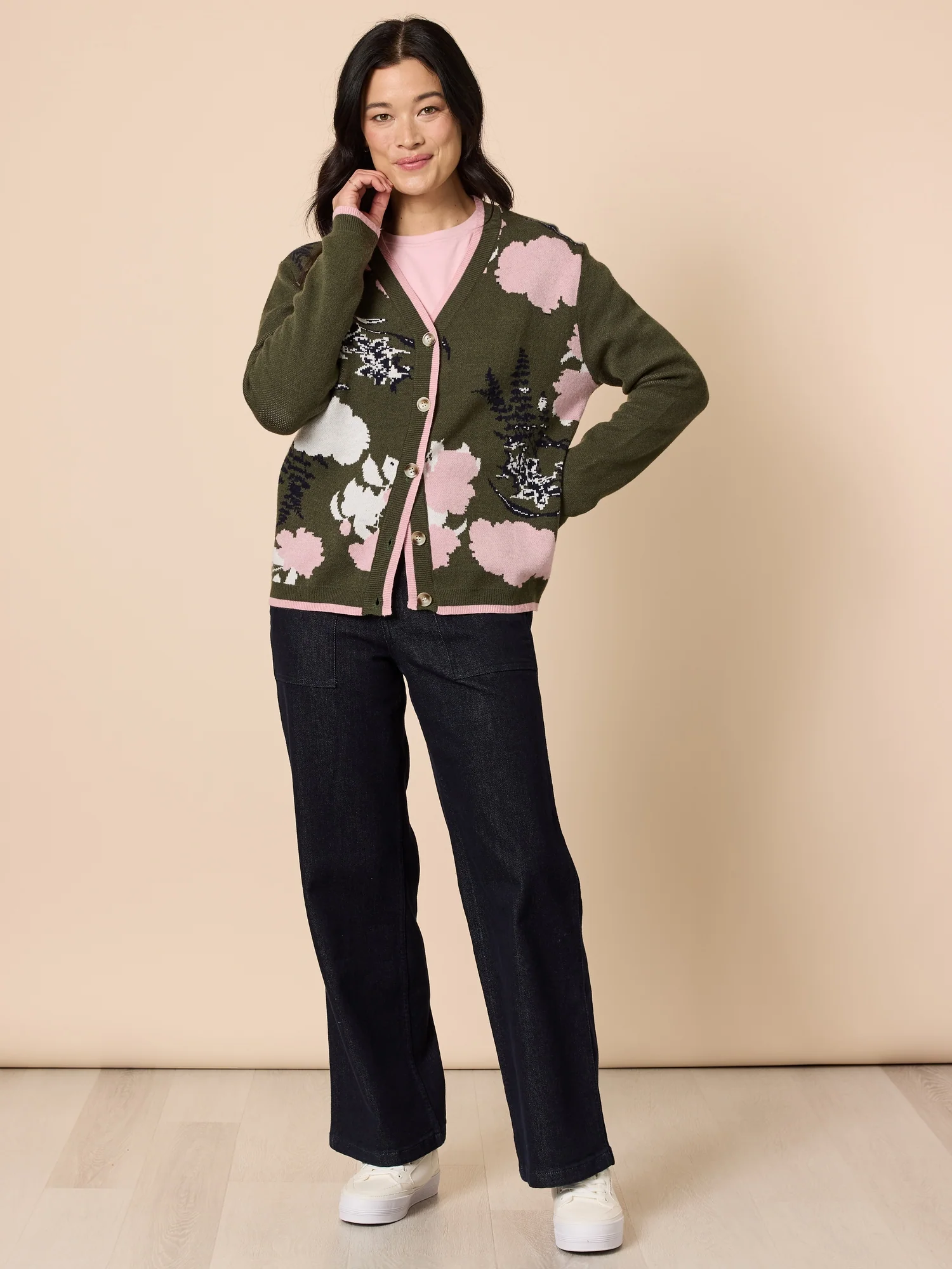Colorado Floral Print Knit Cardigan - Khaki Multi - Image 2