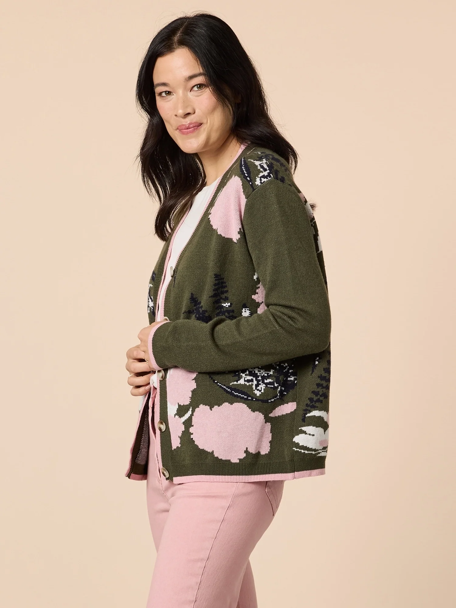 Colorado Floral Print Knit Cardigan - Khaki Multi - Image 3