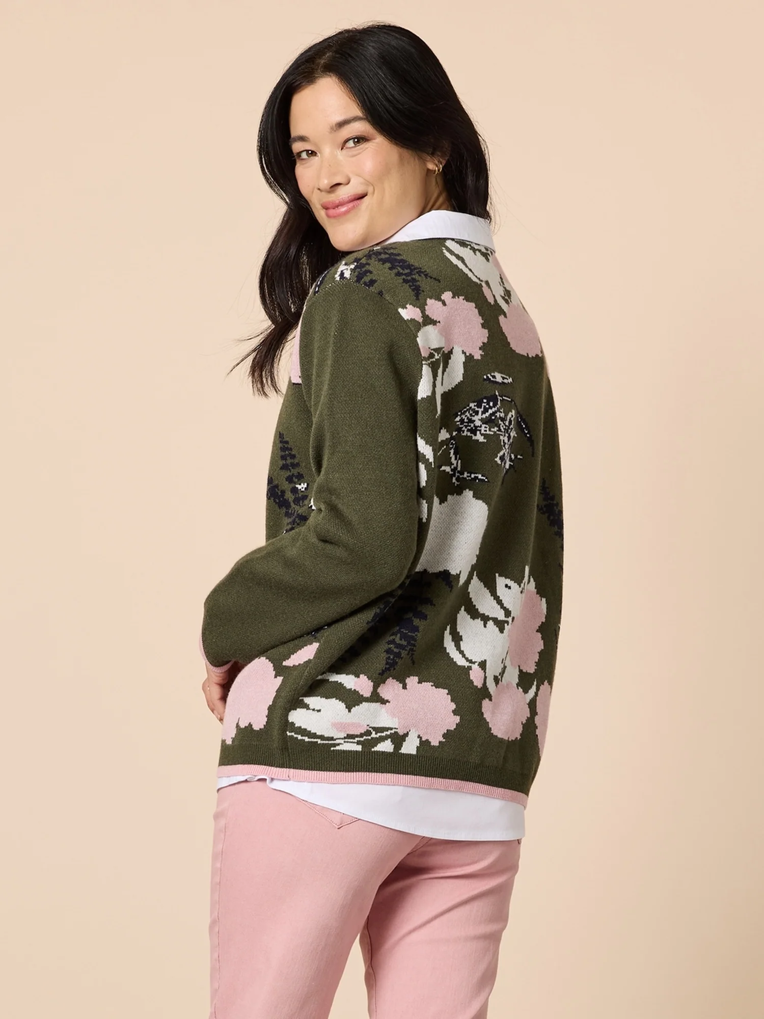 Colorado Floral Print Knit Jumper - Khaki Multi - Image 3