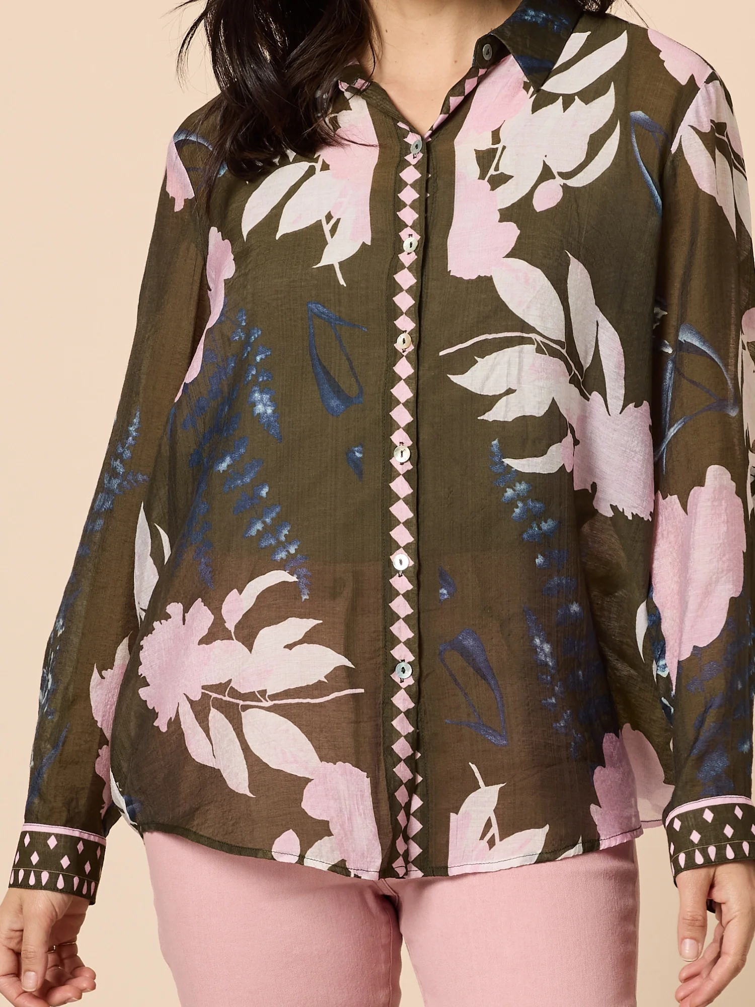 Colorado Floral Print Sheer Shirt - Khaki Multi - Image 5