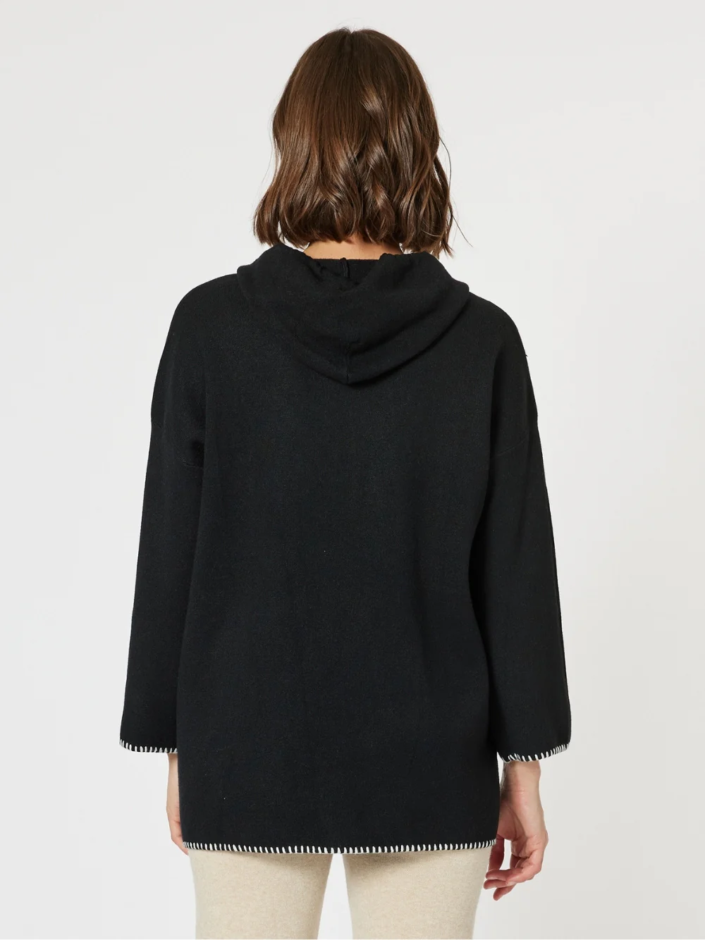 Cosy Hooded Split Front Knit - Black - Image 4