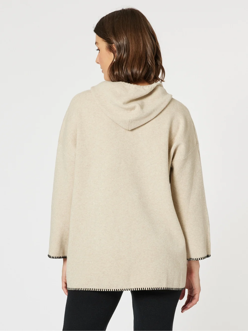 Cosy Hooded Split Front Knit - Natural - Image 3