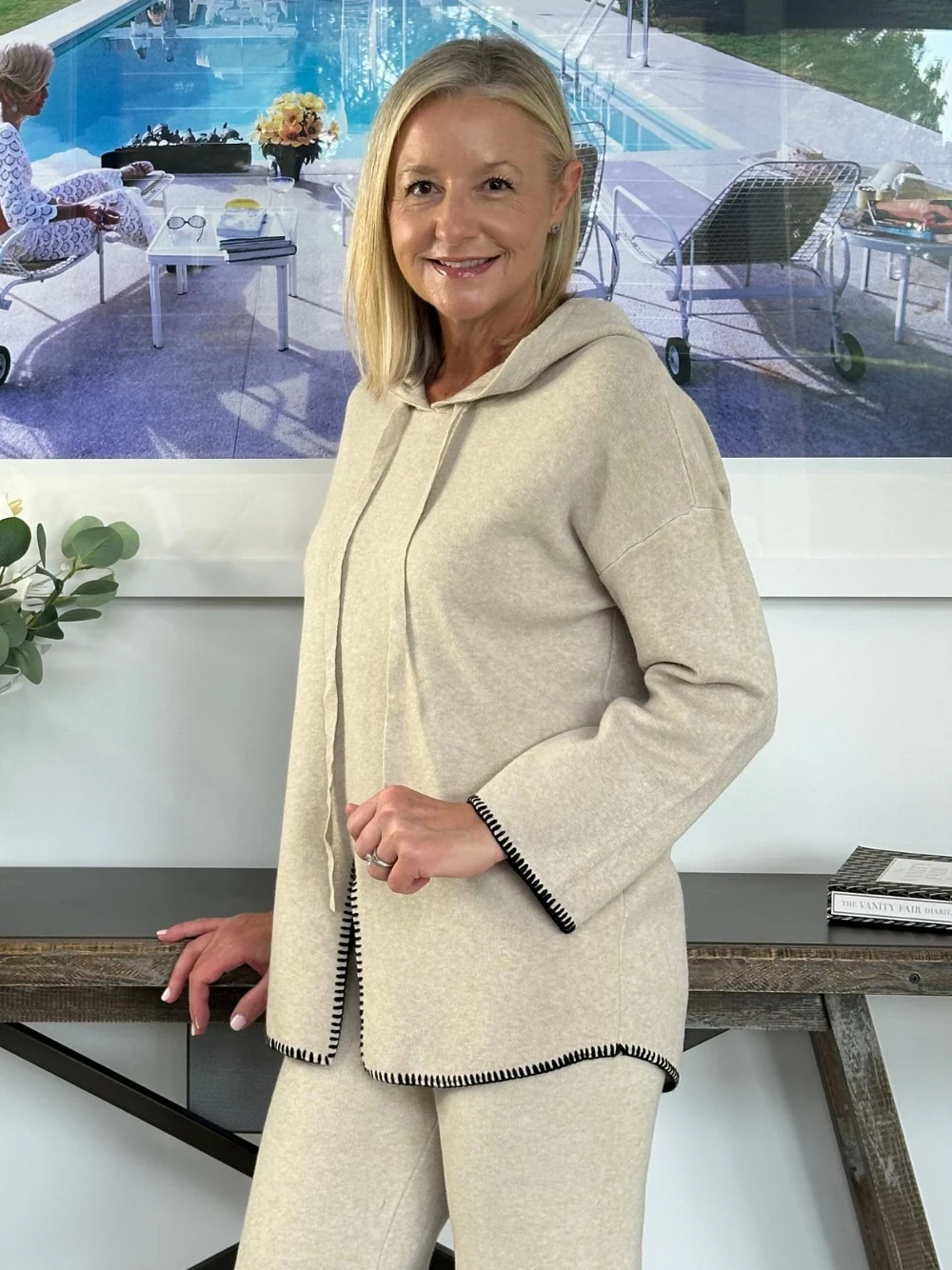 Cosy Hooded Split Front Knit - Natural - Image 4