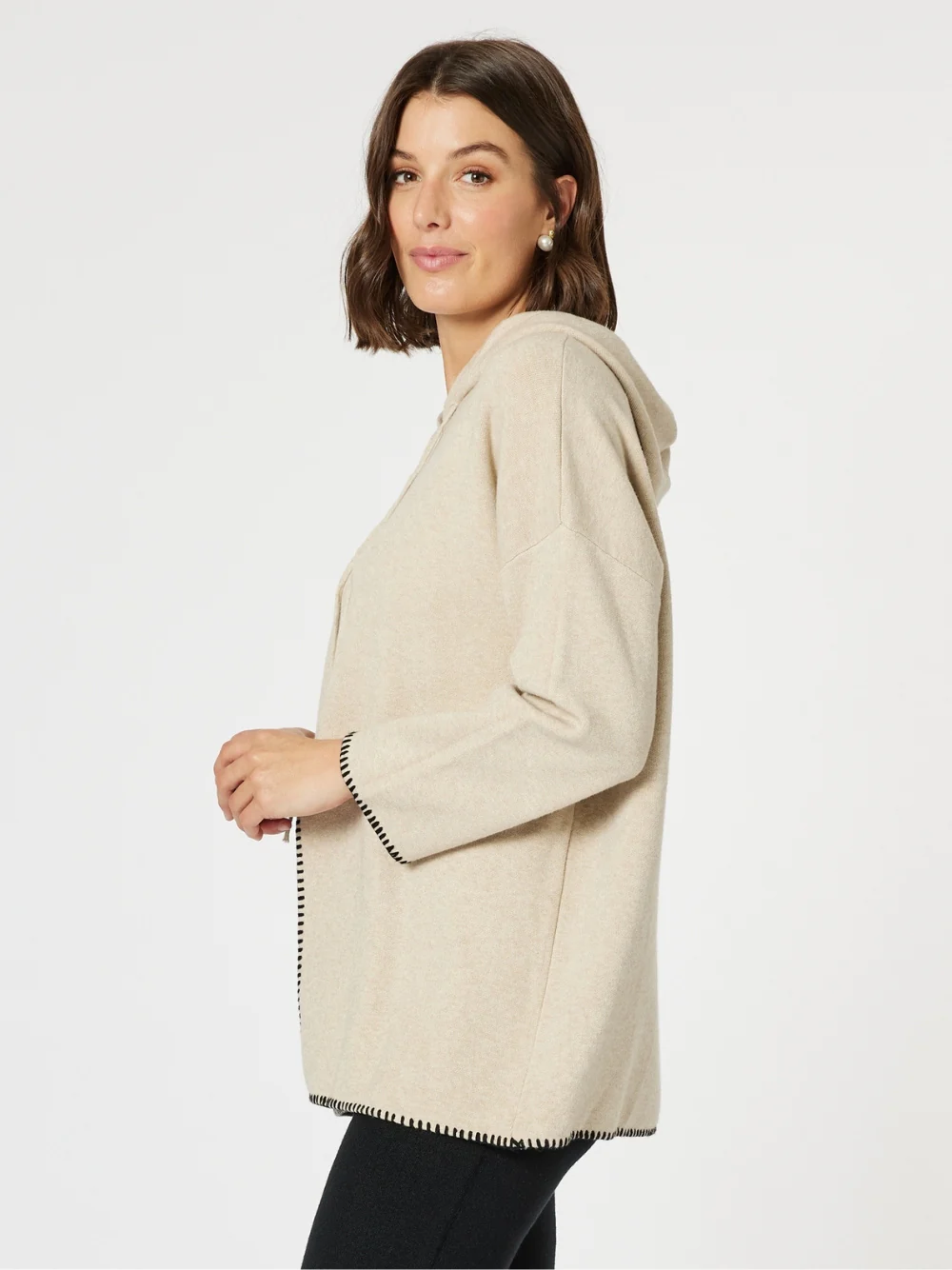 Cosy Hooded Split Front Knit - Natural - Image 5