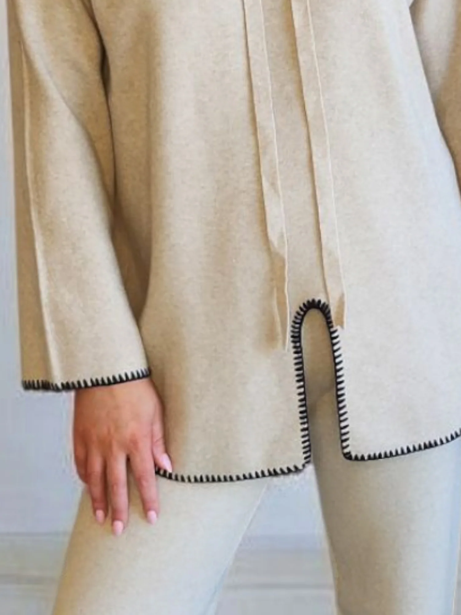 Cosy Hooded Split Front Knit - Natural - Image 6