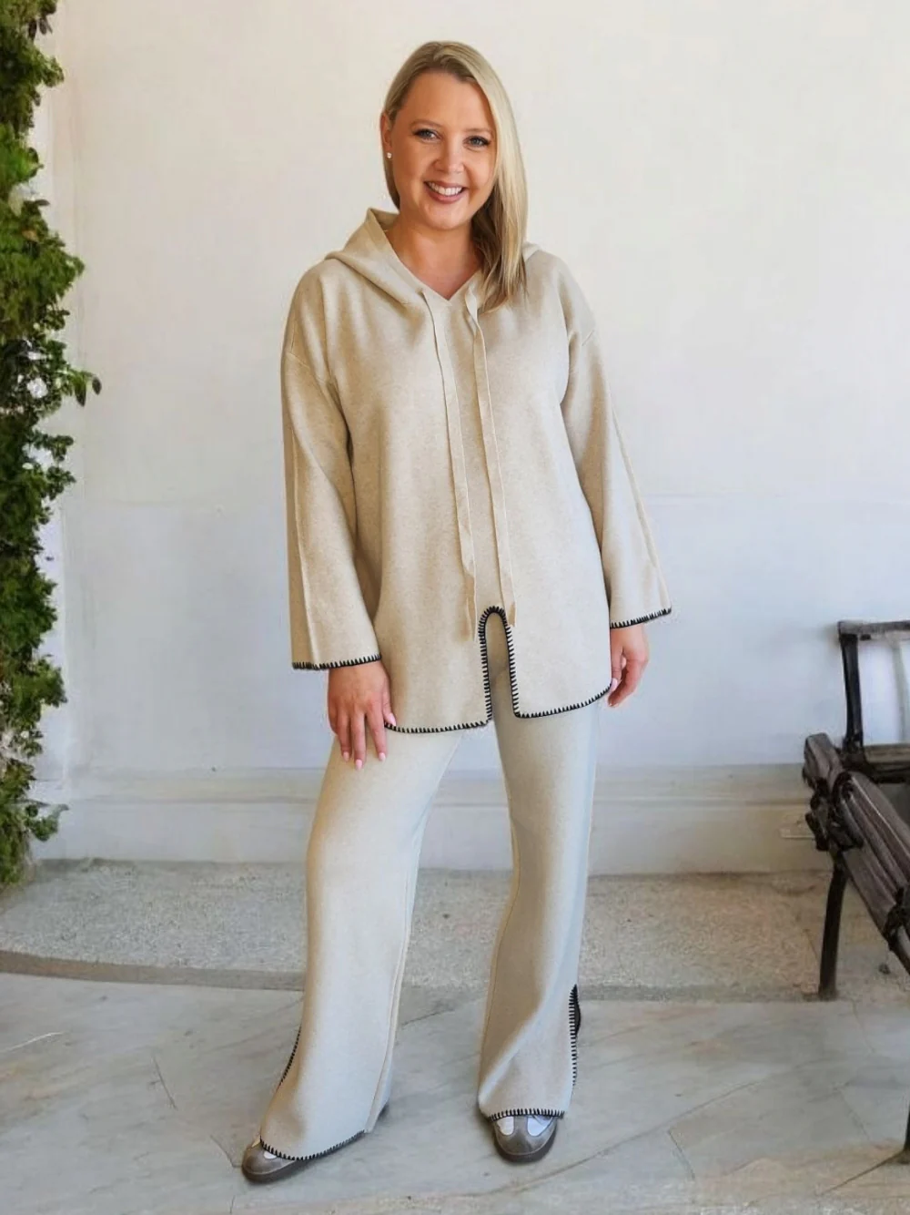 Cosy Split Hem Pant - Natural - Image 2