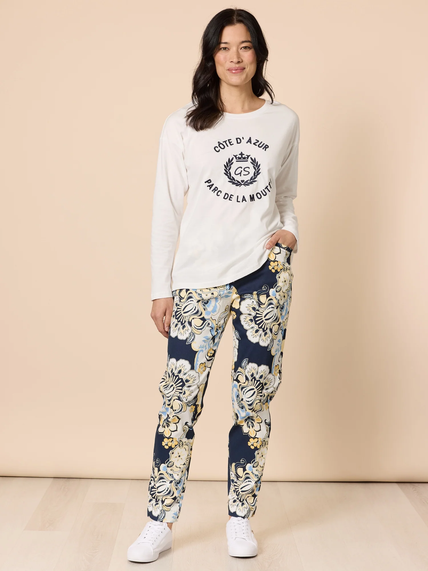 Cote D'Azur Embroidered Logo Long Sleeve Tee - Ivory - Image 7
