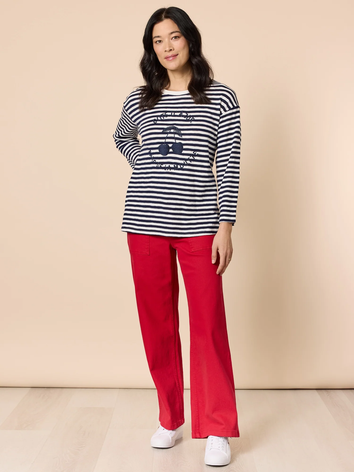 Cote D 'Azure Stripe Embroidered Cherry Tee - Navy/White - Image 2