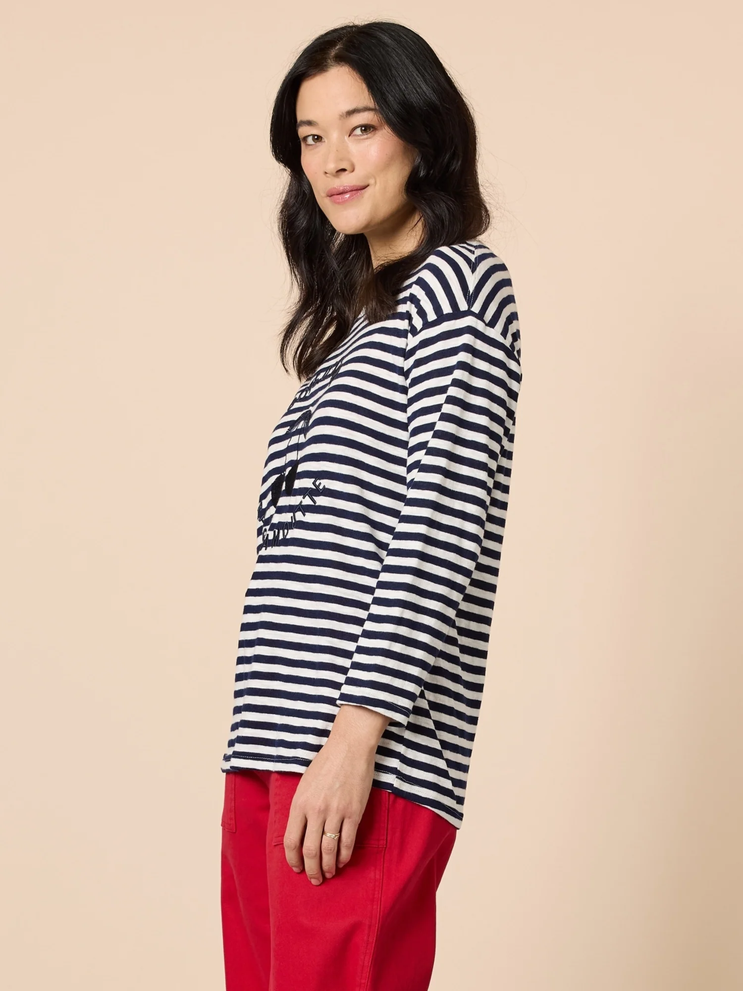 Cote D 'Azure Stripe Embroidered Cherry Tee - Navy/White - Image 3