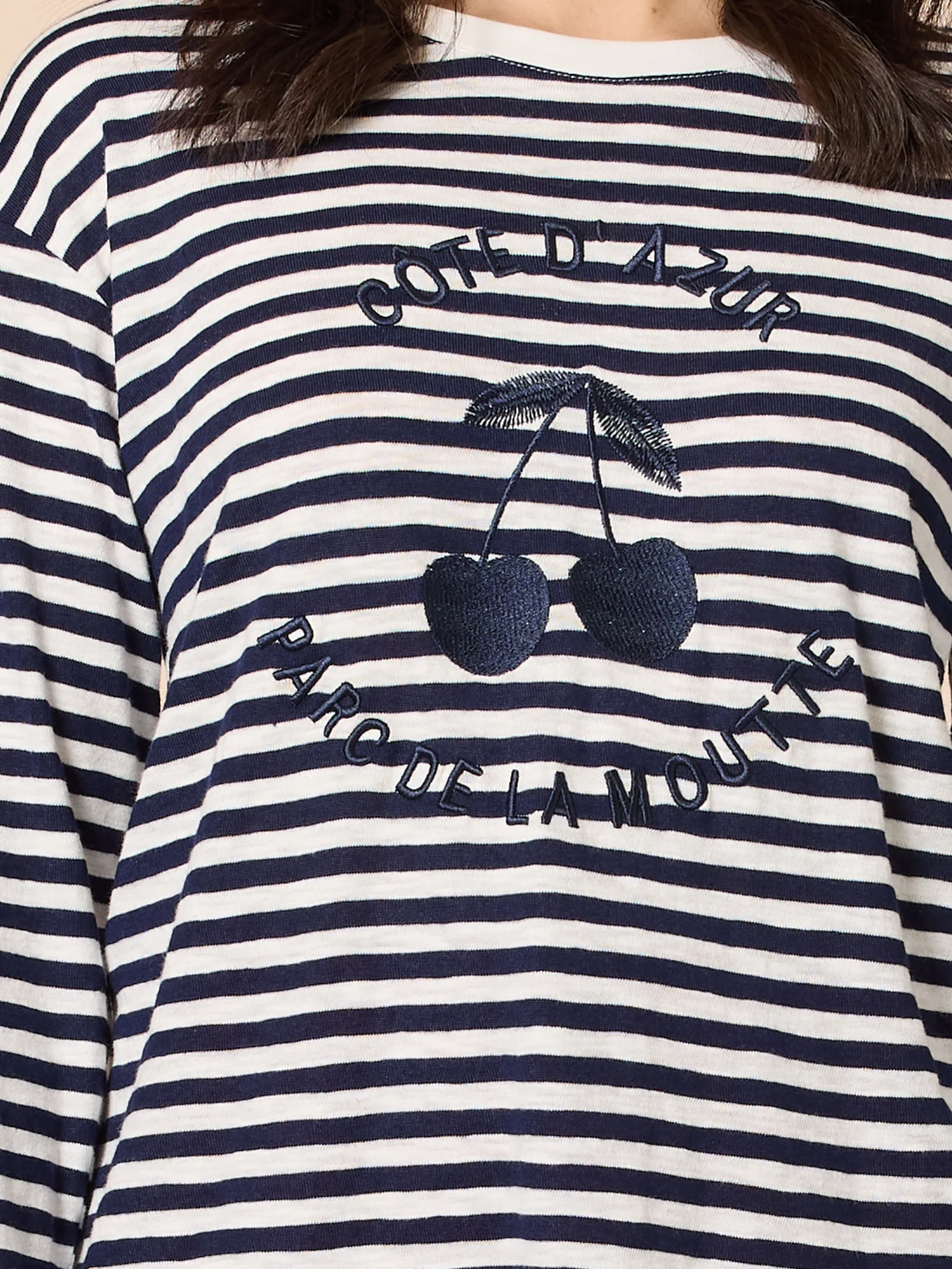 Cote D 'Azure Stripe Embroidered Cherry Tee - Navy/White - Image 5