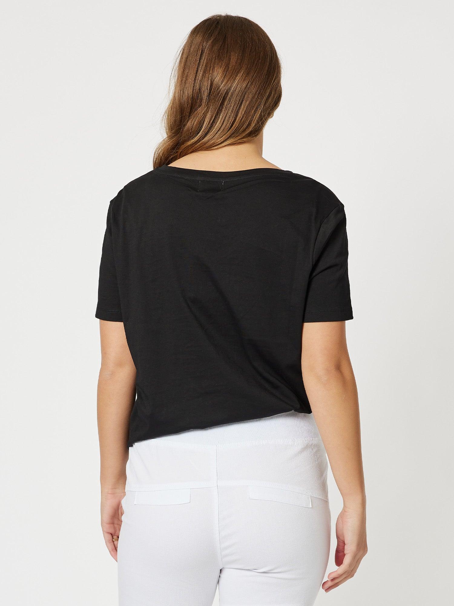 Cotton V Neck T-shirt - Black - Image 5
