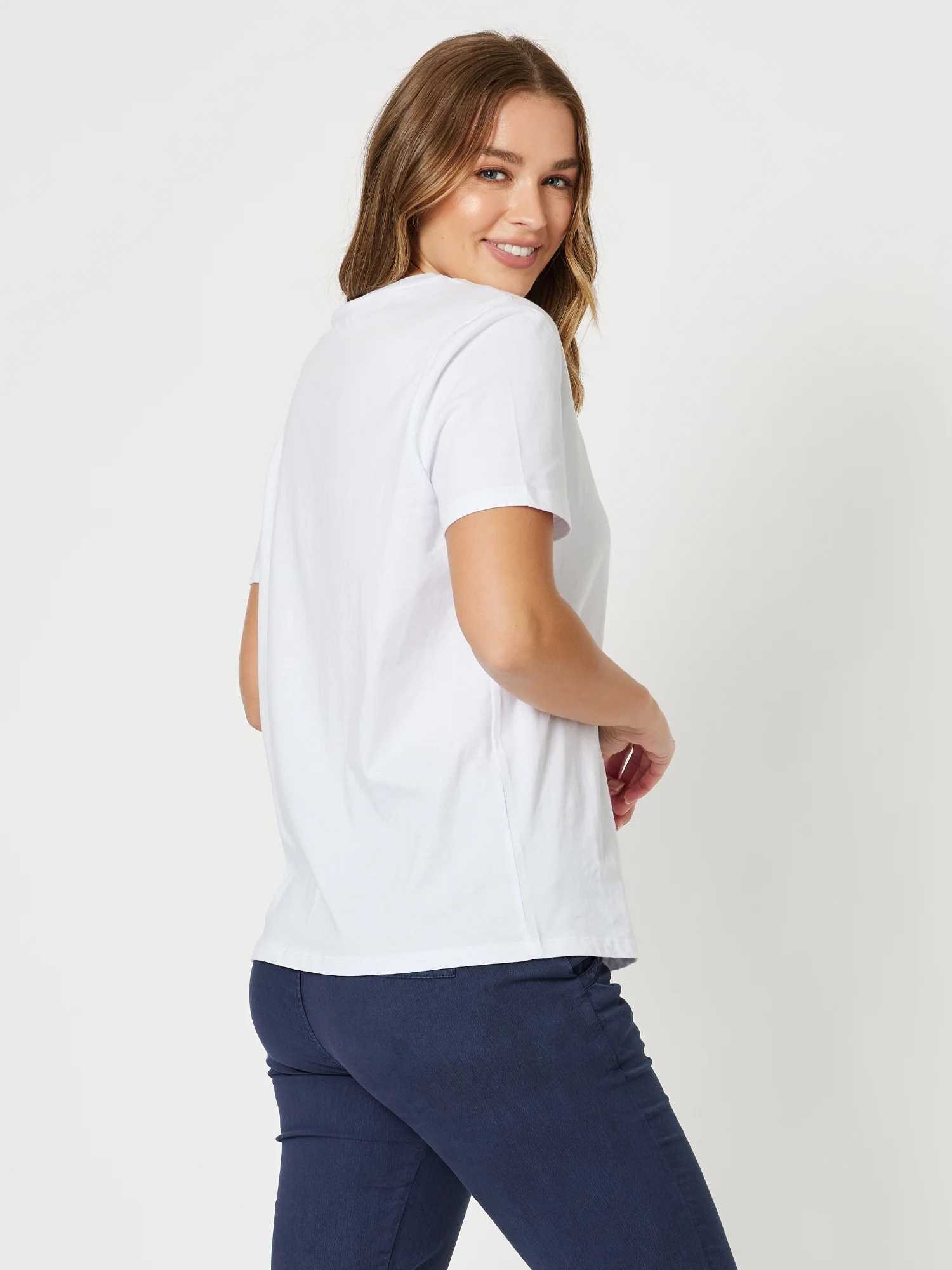 Cotton V Neck T-shirt - White - Image 4