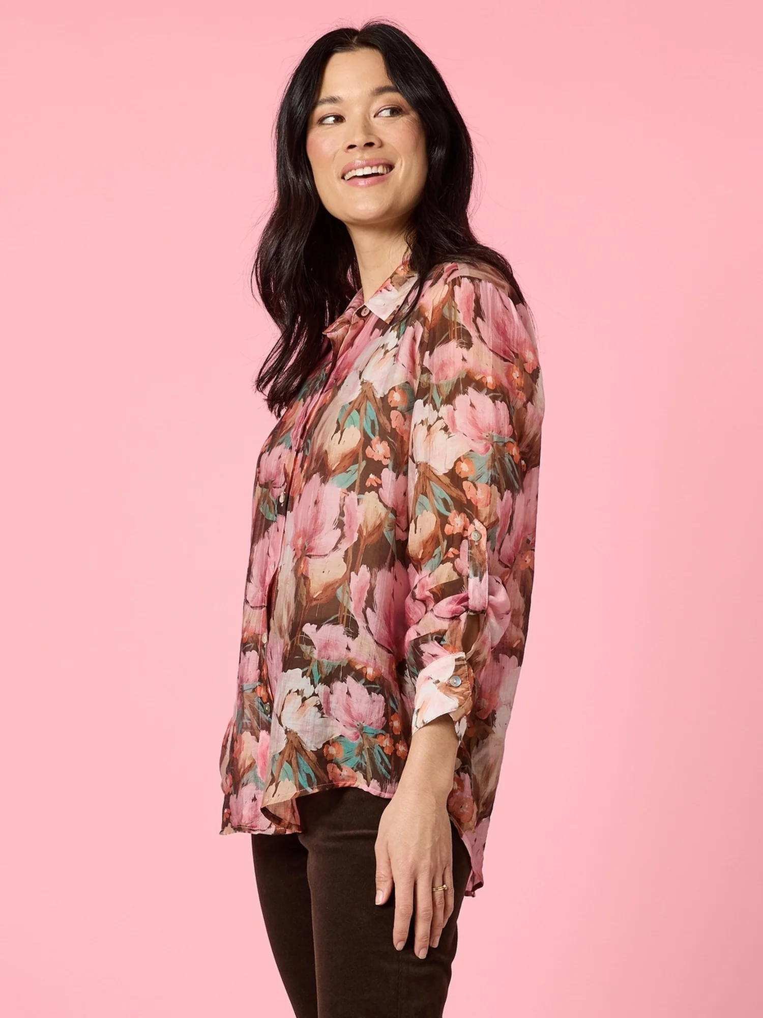 Dakota Floral Print Sheer Shirt - Blush Multi - Image 3