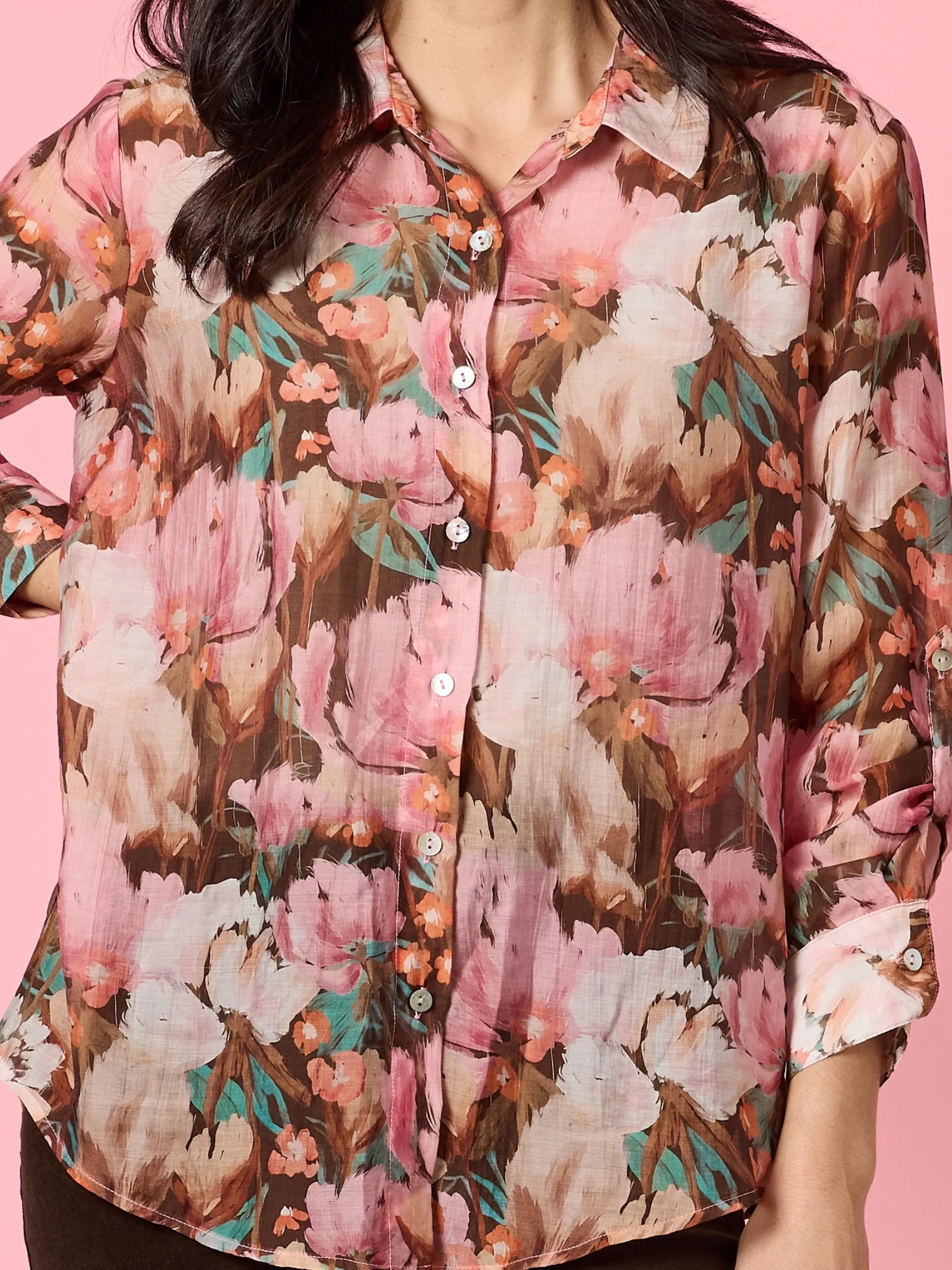 Dakota Floral Print Sheer Shirt - Blush Multi - Image 6