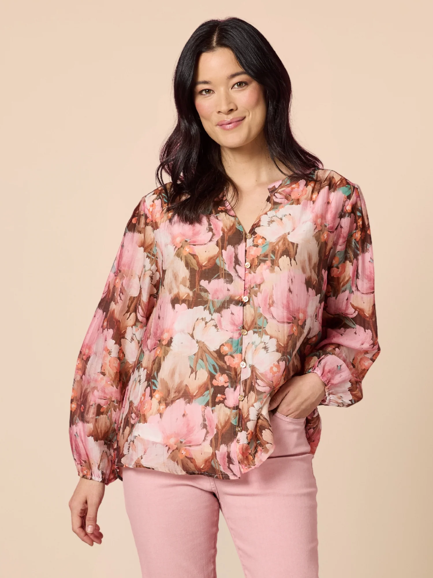 Dakota Floral Print Sheer Top - Blush Multi