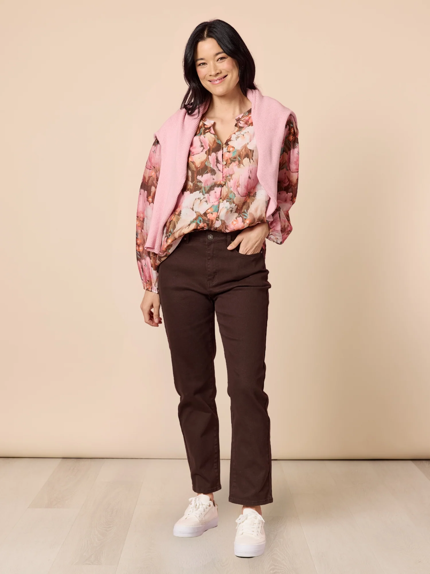 Dakota Floral Print Sheer Top - Blush Multi - Image 2