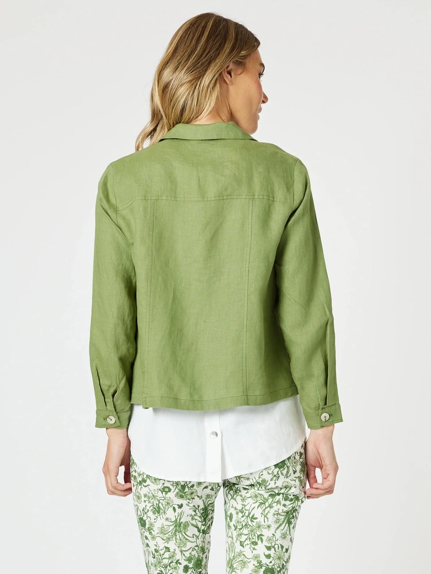 Danielle Linen Cropped Blazer - Basil - Image 4