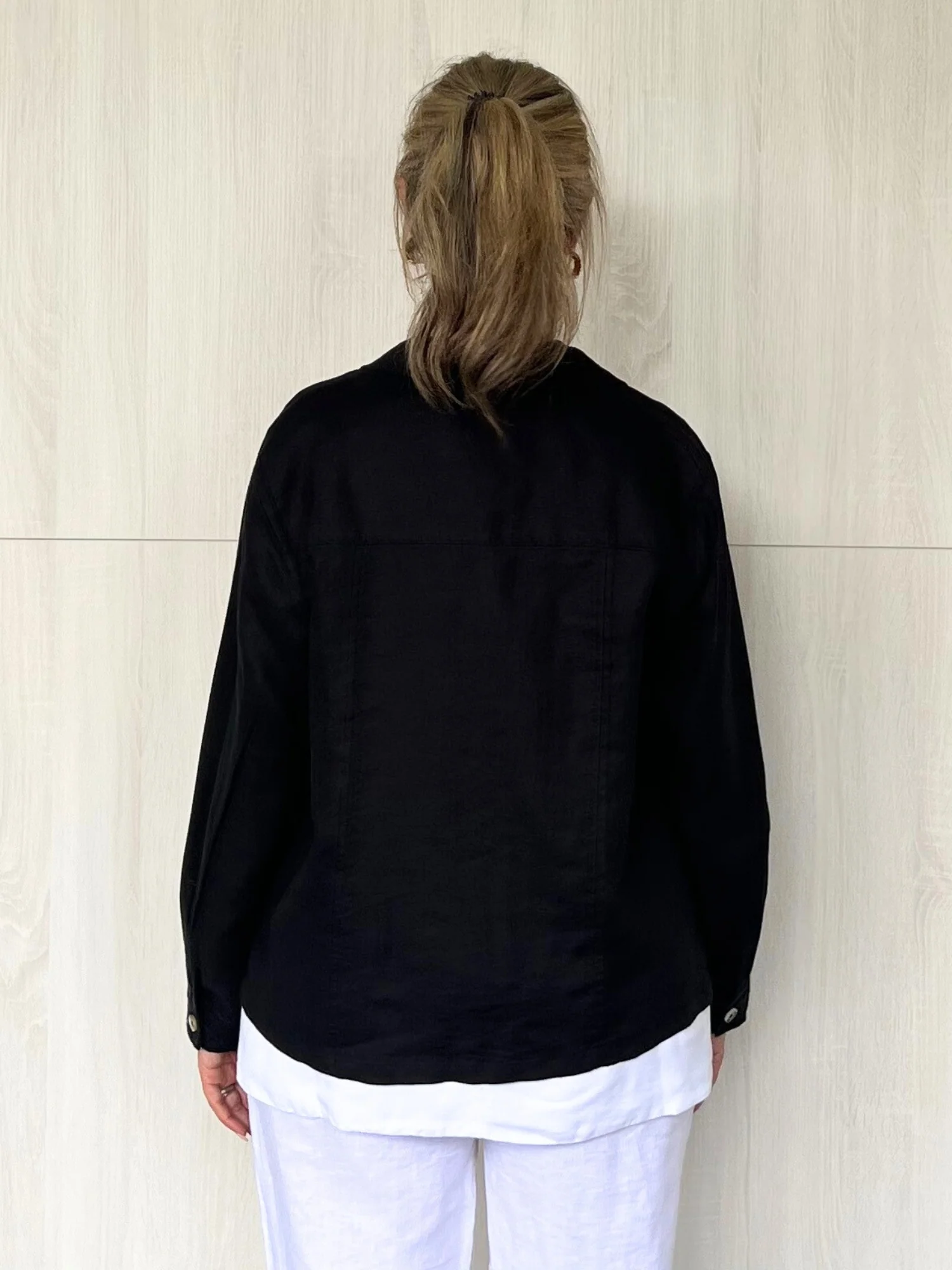Danielle Linen Cropped Blazer - Black - Image 4