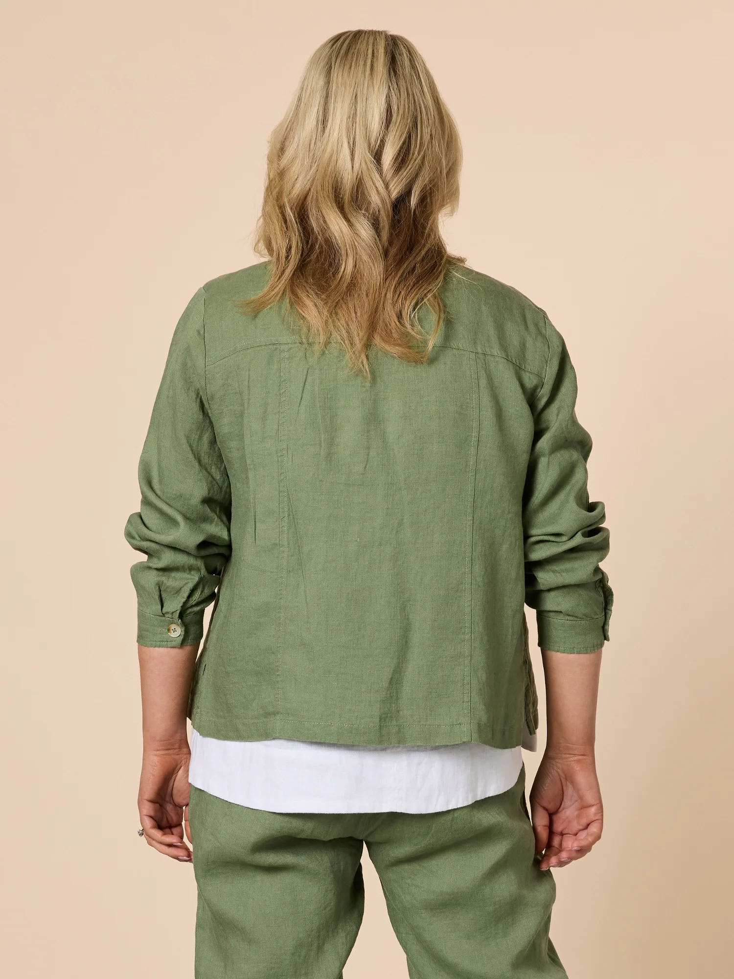 Danielle Linen Cropped Blazer - Khaki - Image 6