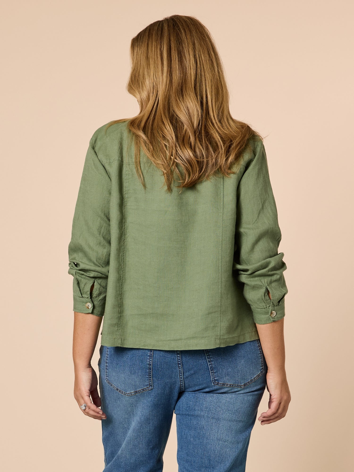 Danielle Linen Cropped Blazer - Khaki - Image 8