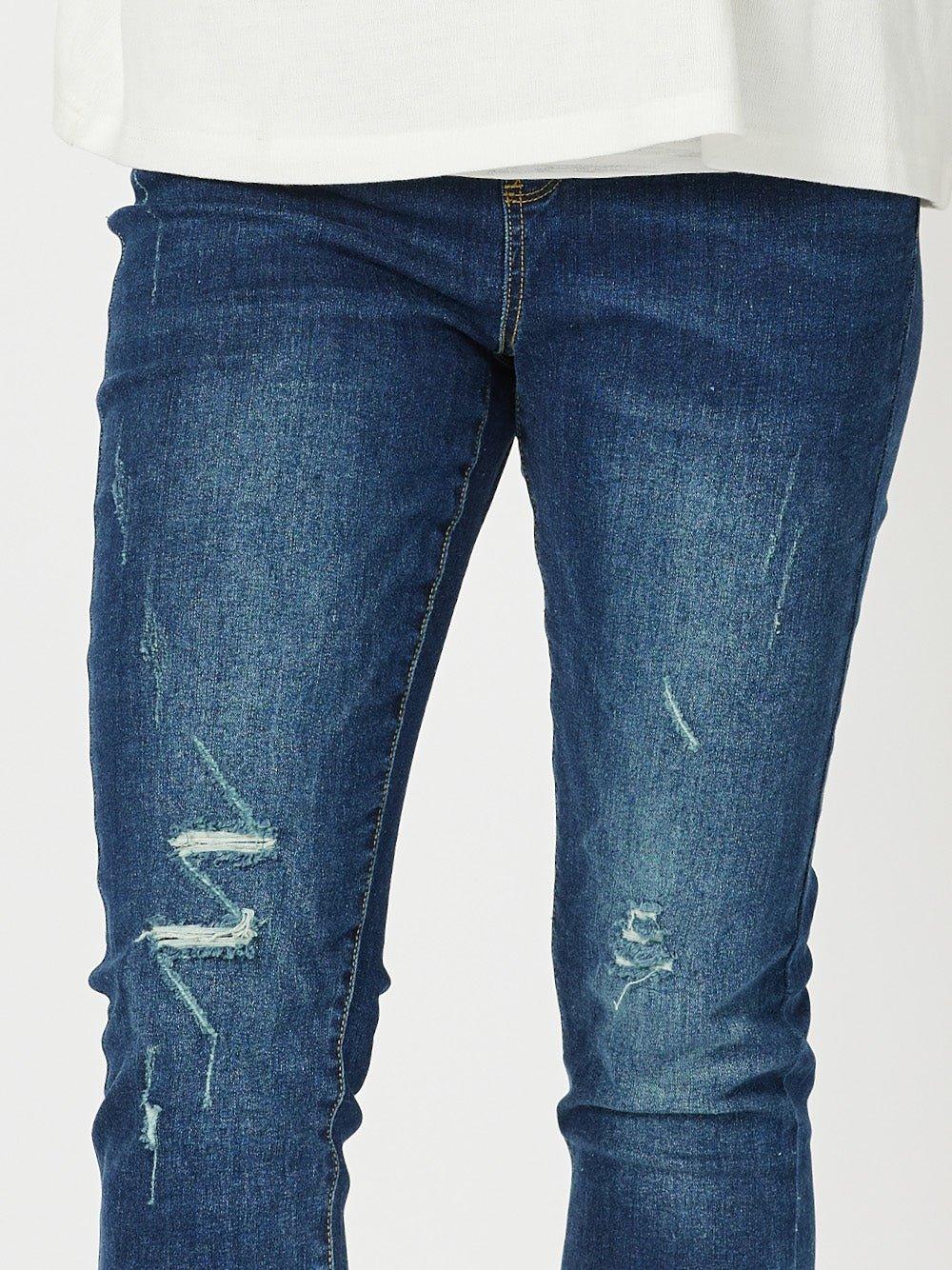 LA Distressed Pull On Stretch Denim Jean - Dark Denim - Image 6