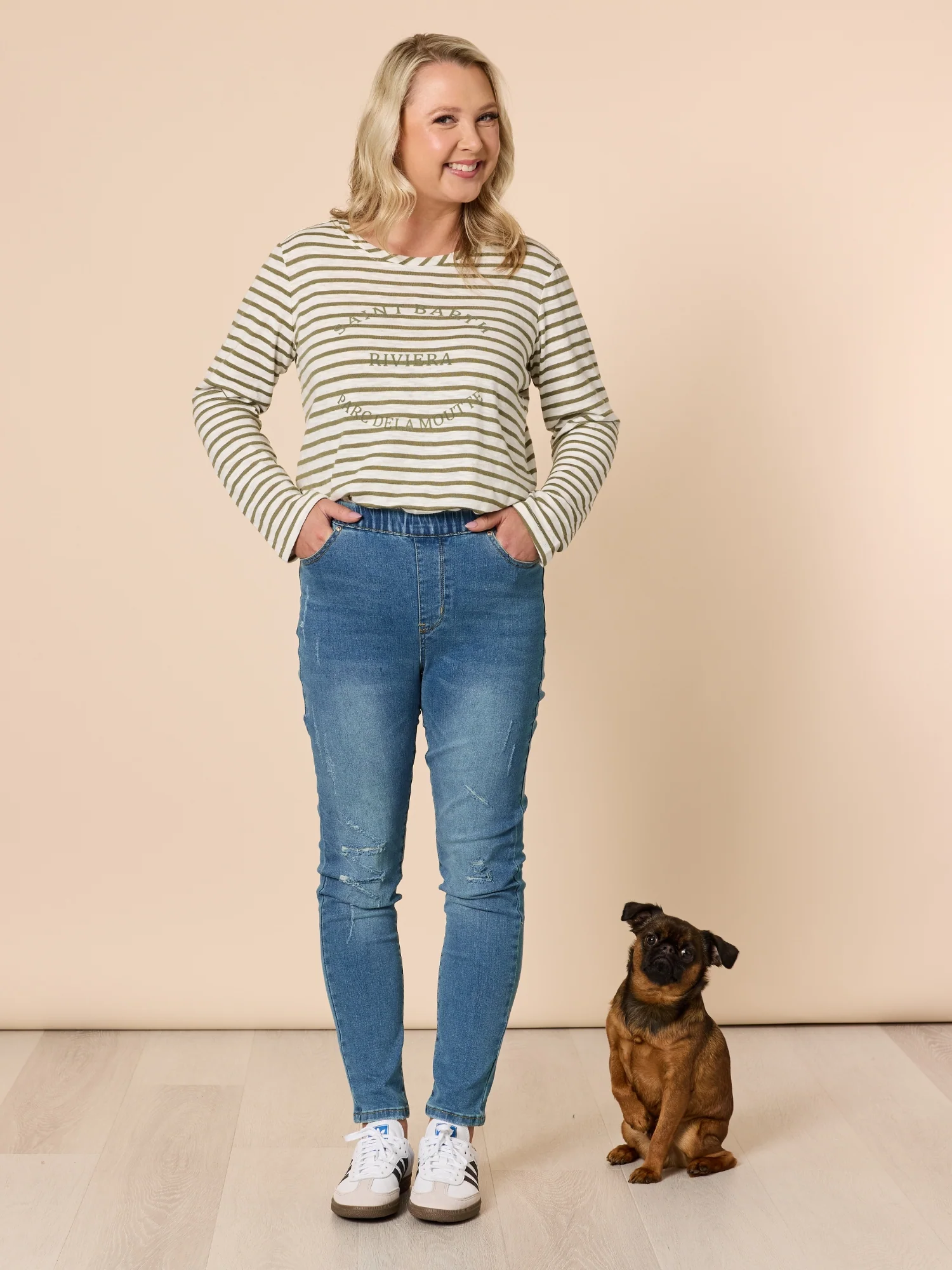 LA Distressed Pull On Stretch Denim Jean - Denim - Image 4