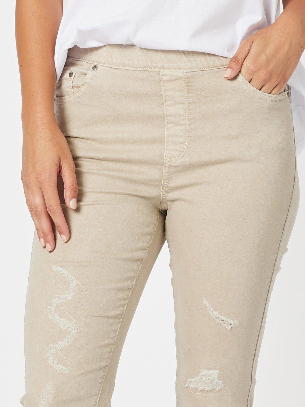 LA Distressed Pull On Stretch Denim Jean - Natural - Image 5