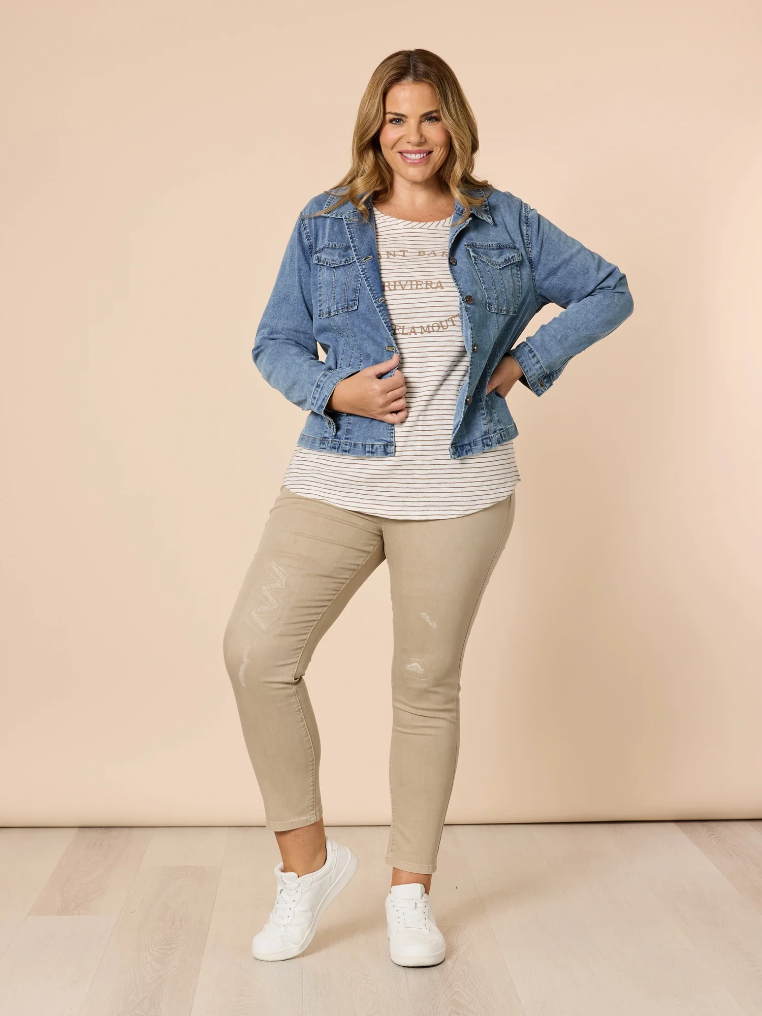 LA Distressed Pull On Stretch Denim Jean - Natural - Image 6