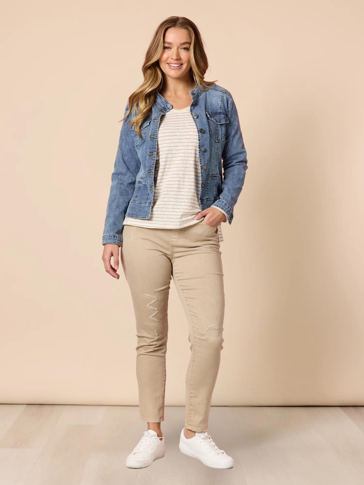 LA Distressed Pull On Stretch Denim Jean - Natural - Image 7