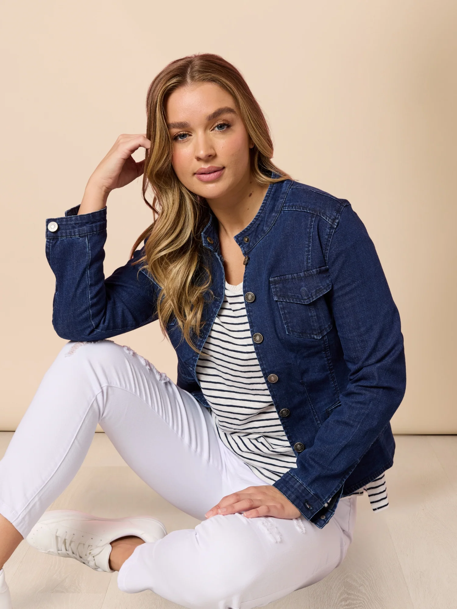 LA Distressed Pull On Stretch Denim Jean - White - Image 6