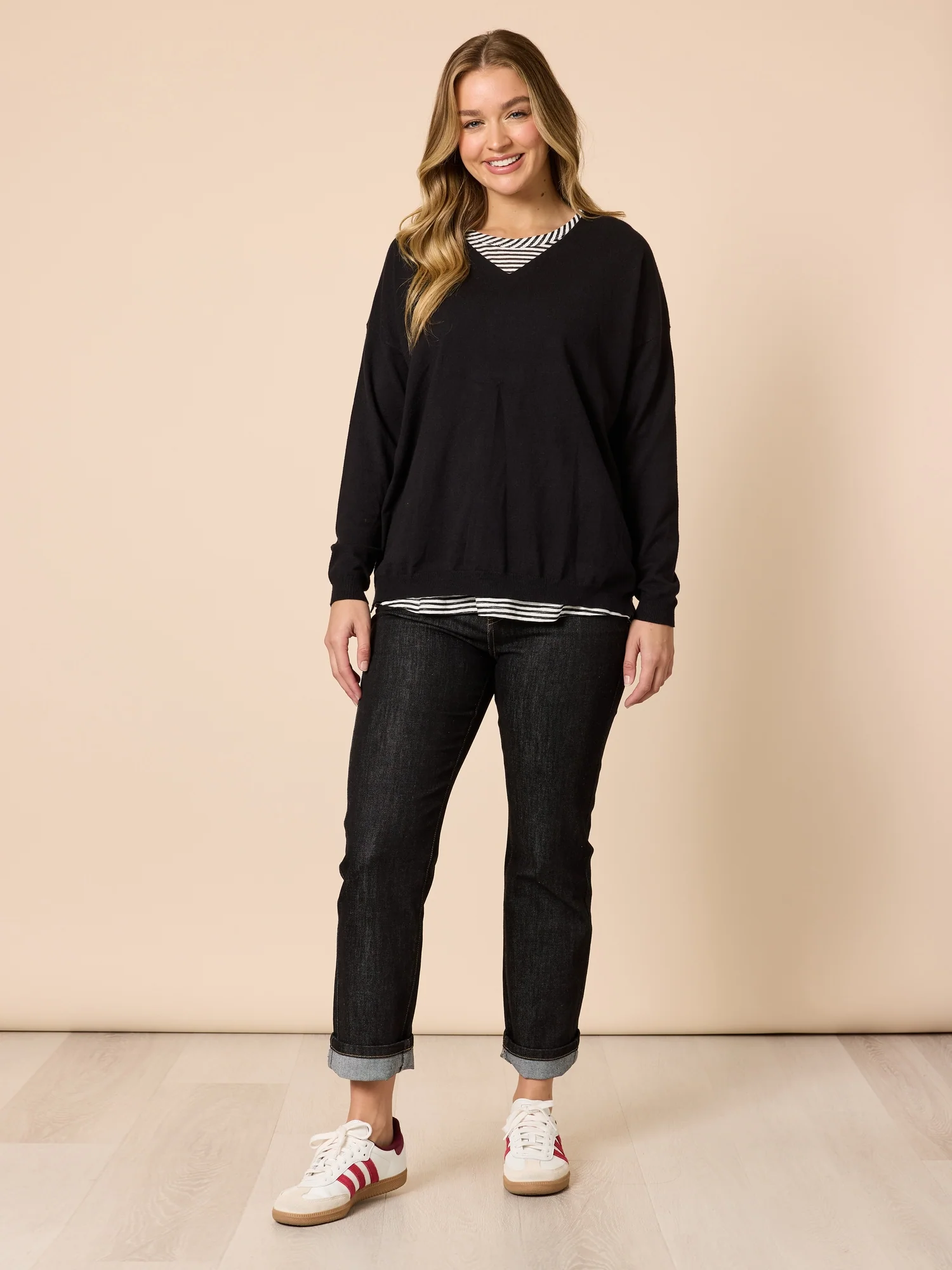 Double Take 2 in 1 Stripe Top - Black/White - Image 6