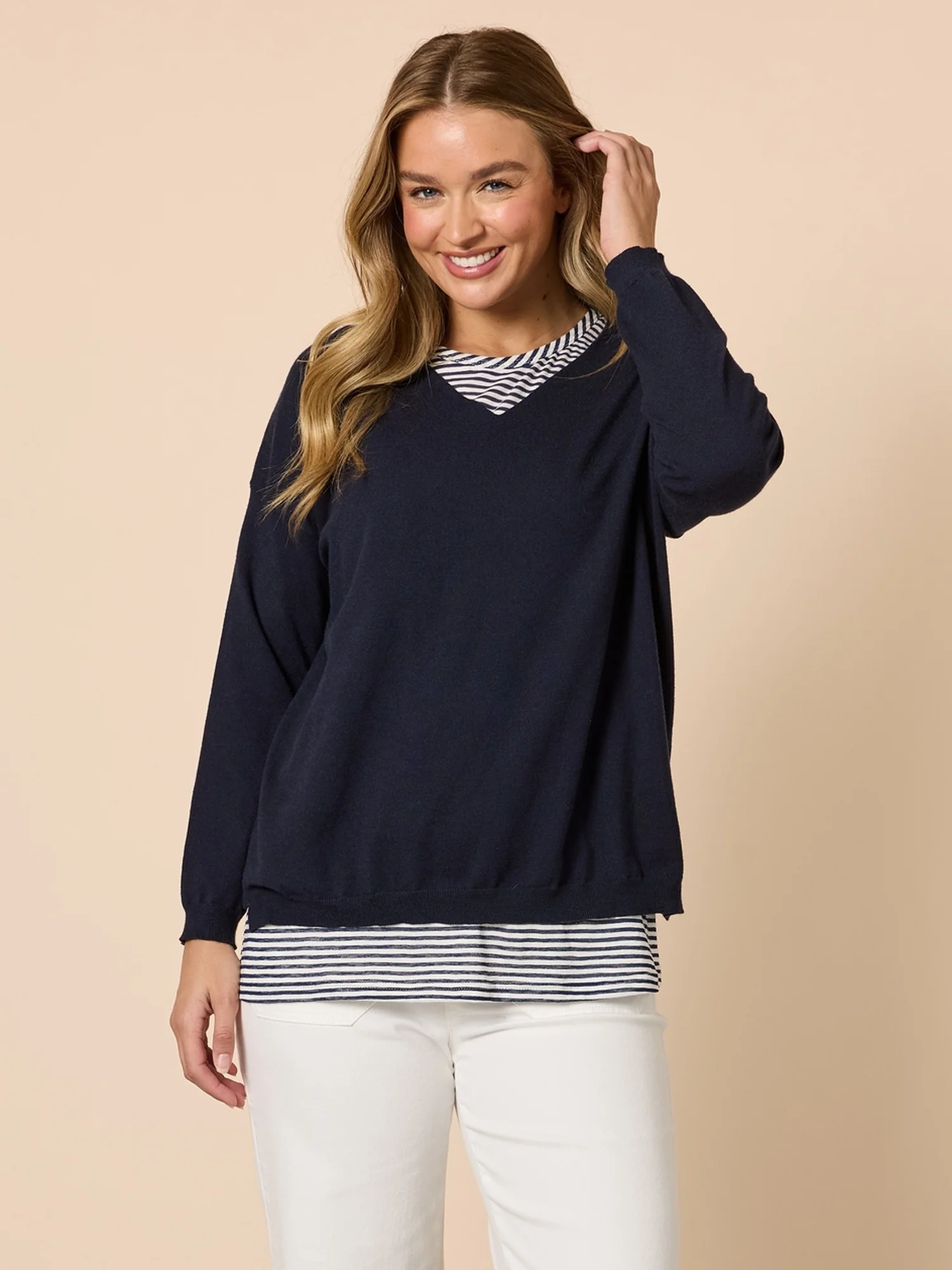 Double Take 2 in 1 Stripe Top - Navy/White