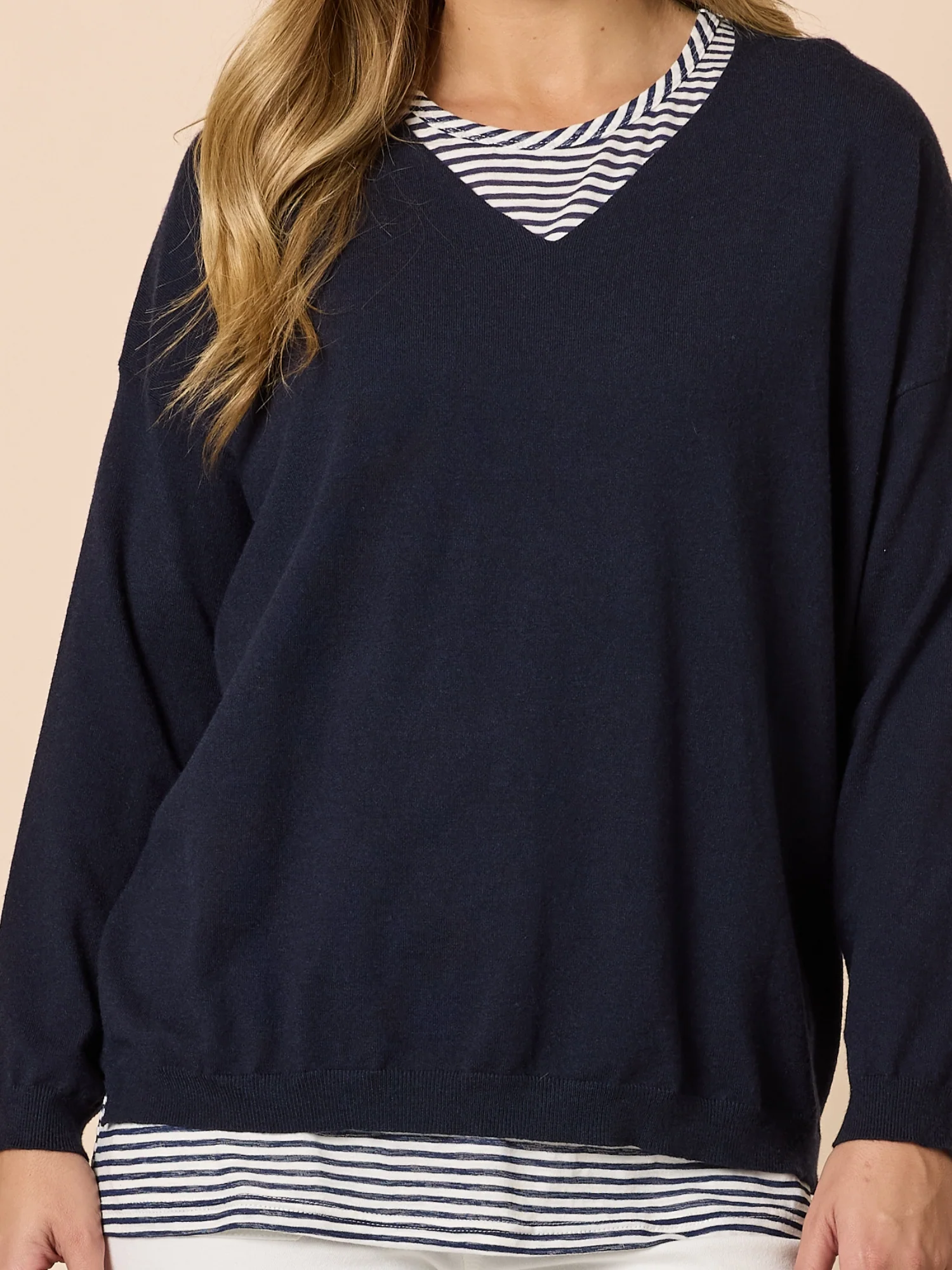 Double Take 2 in 1 Stripe Top - Navy/White - Image 5