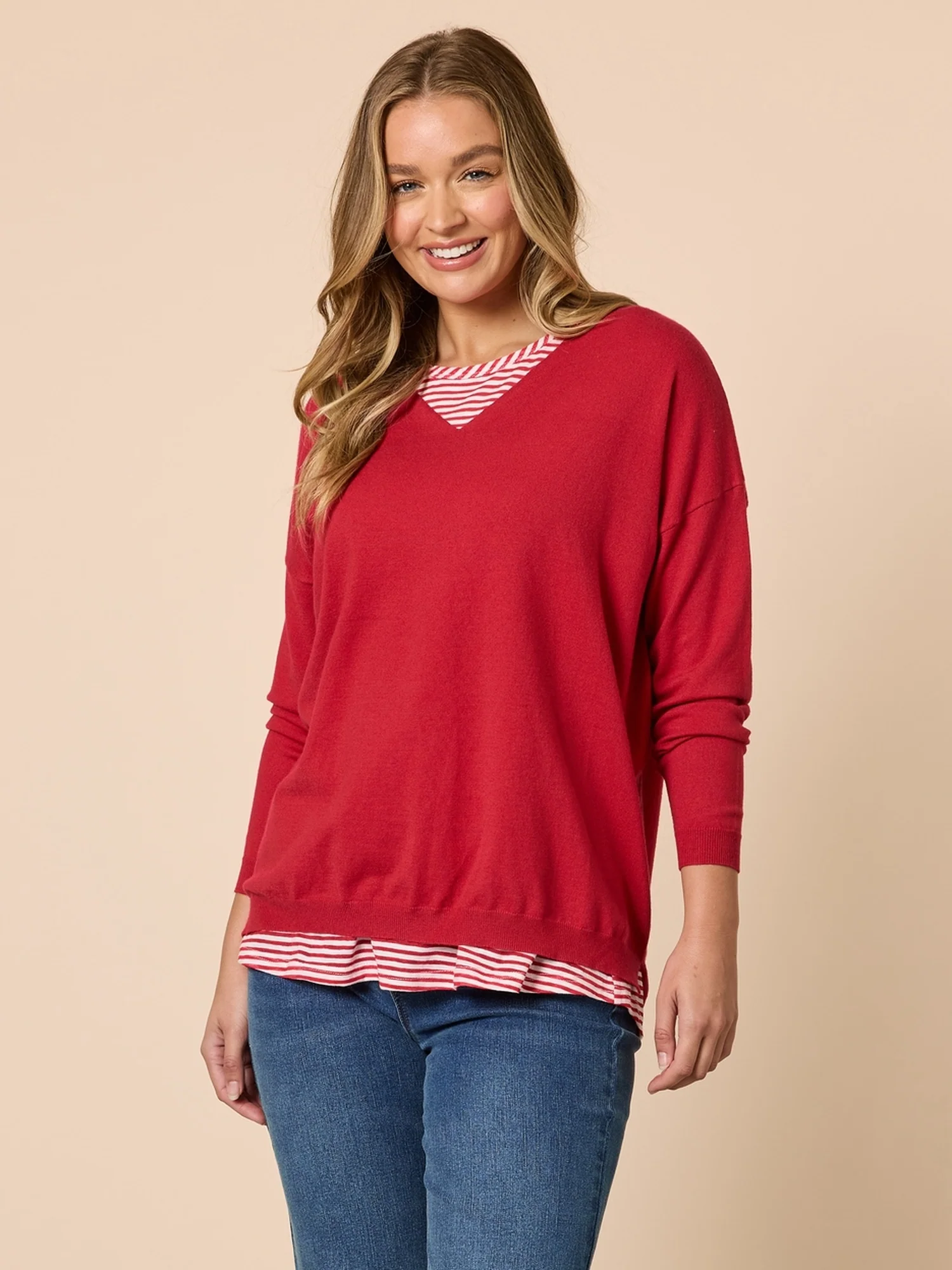 Double Take 2 in 1 Stripe Top - Red/White