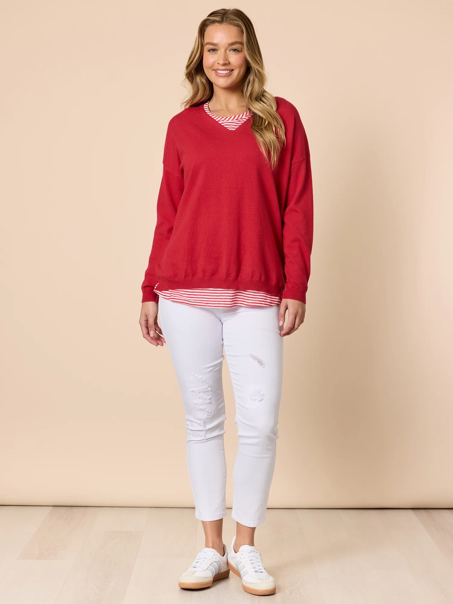 Double Take 2 in 1 Stripe Top - Red/White - Image 2