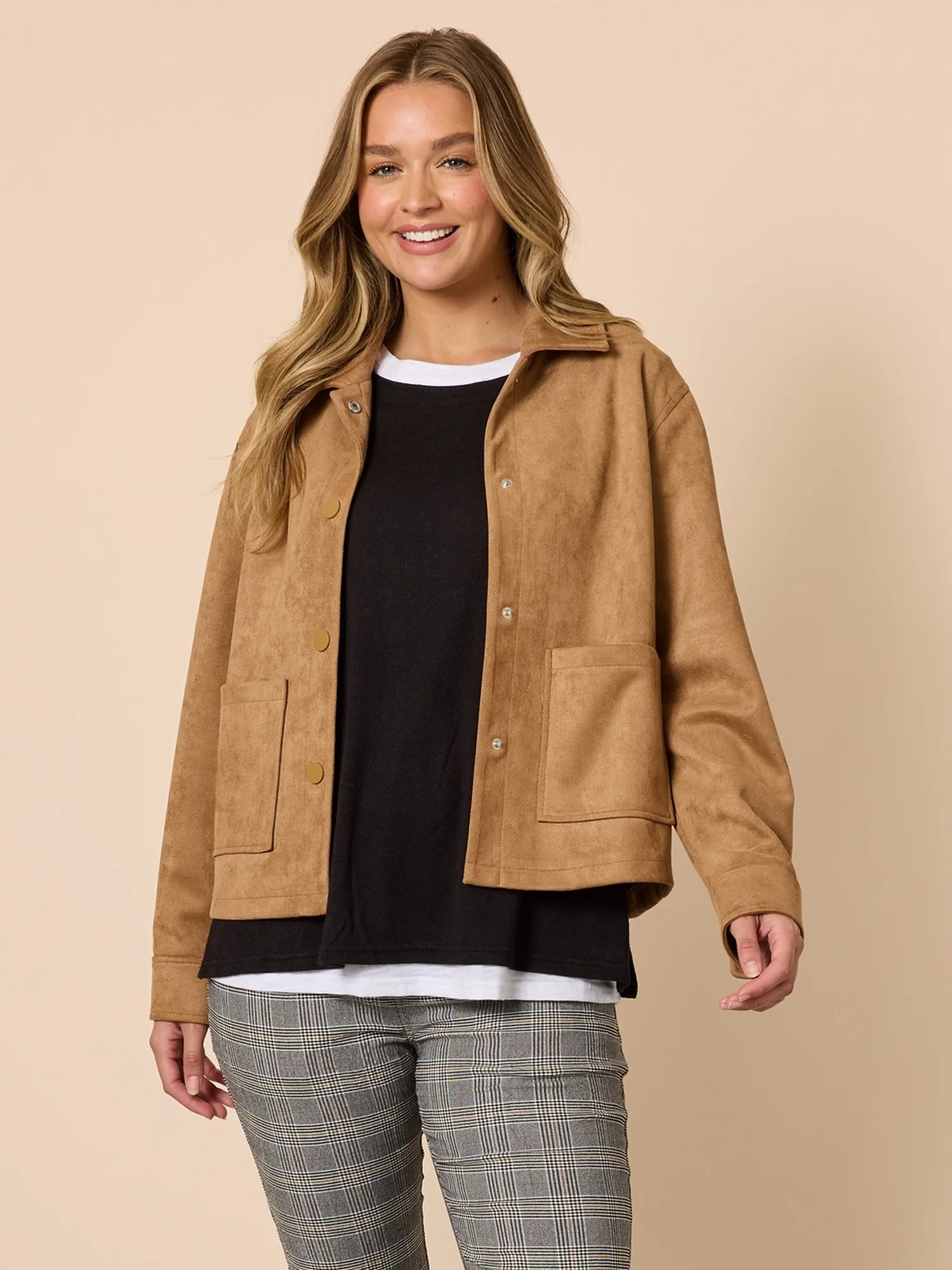 Downtown Faux Suede Jacket - Caramel