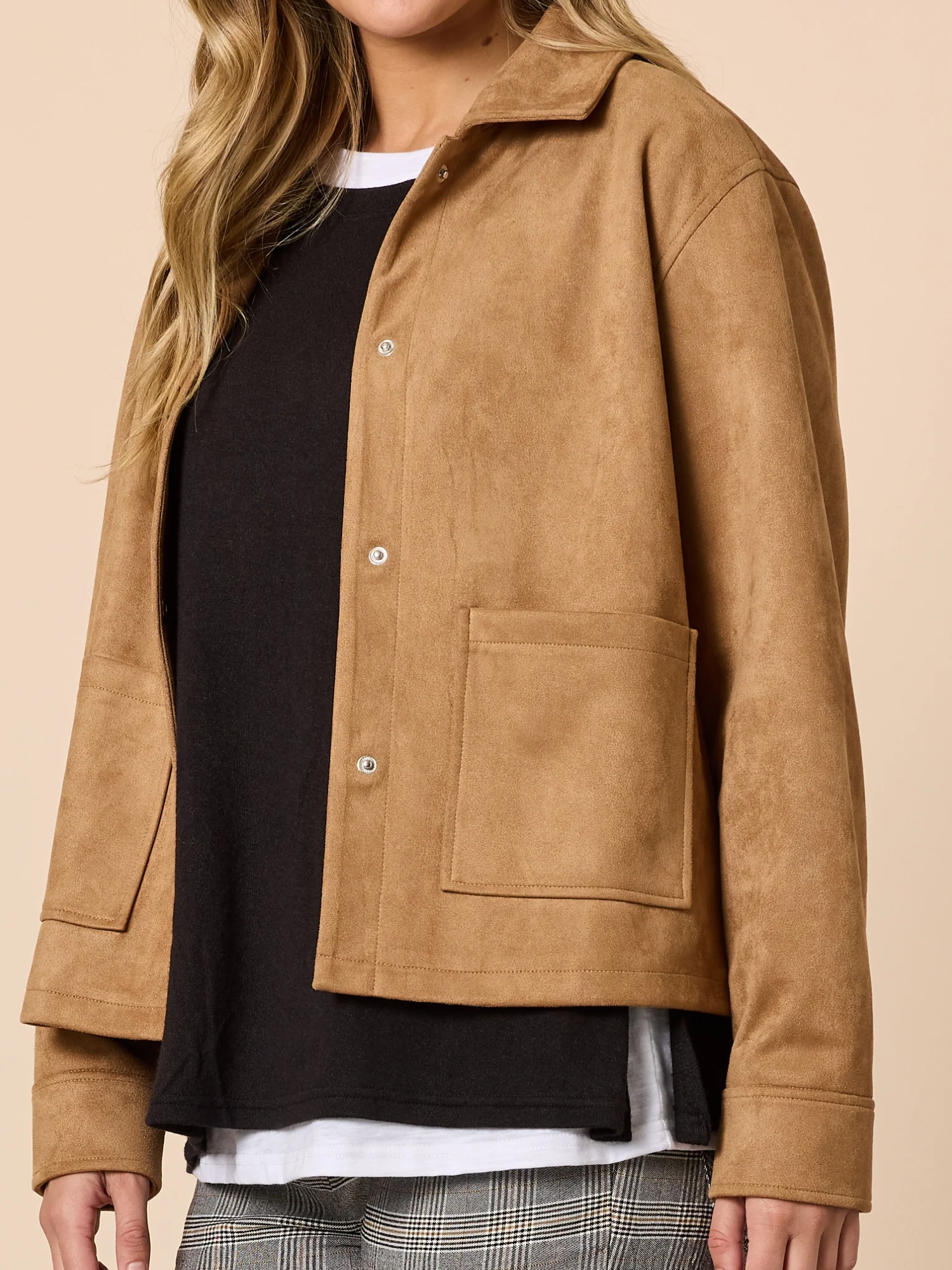 Downtown Faux Suede Jacket - Caramel - Image 5