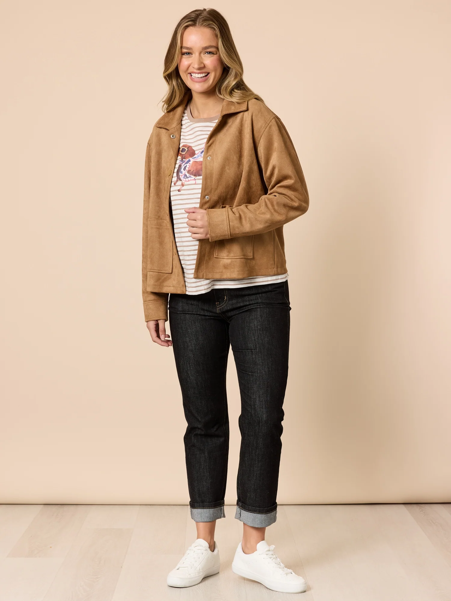 Downtown Faux Suede Jacket - Caramel - Image 7