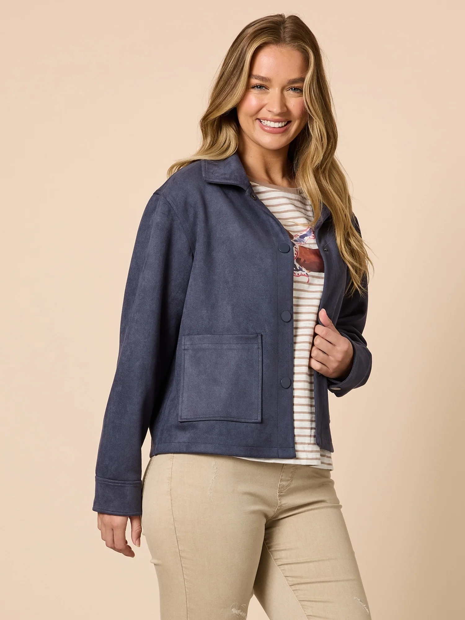 Downtown Faux Suede Jacket - Indigo - Image 3