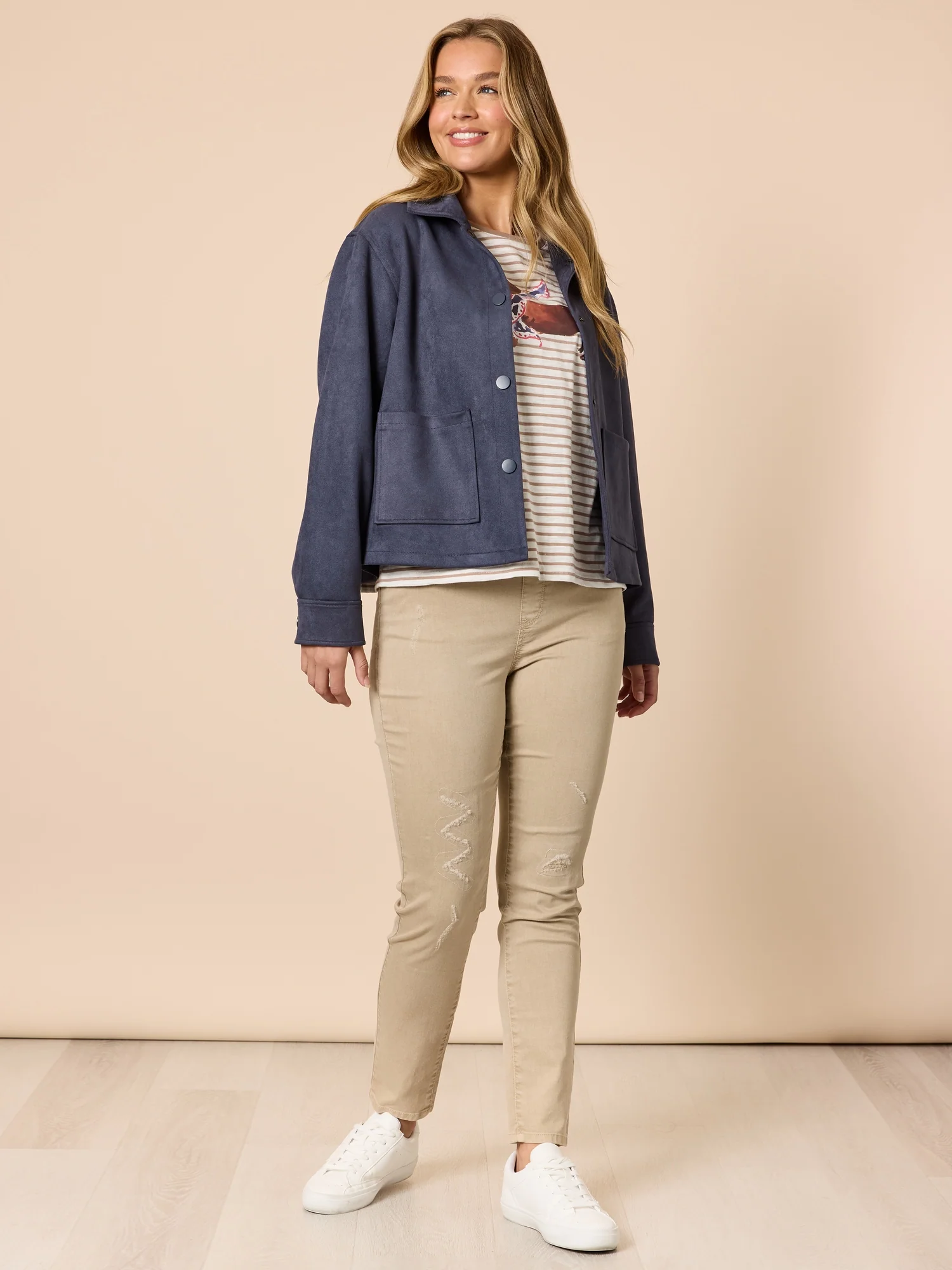 Downtown Faux Suede Jacket - Indigo - Image 6