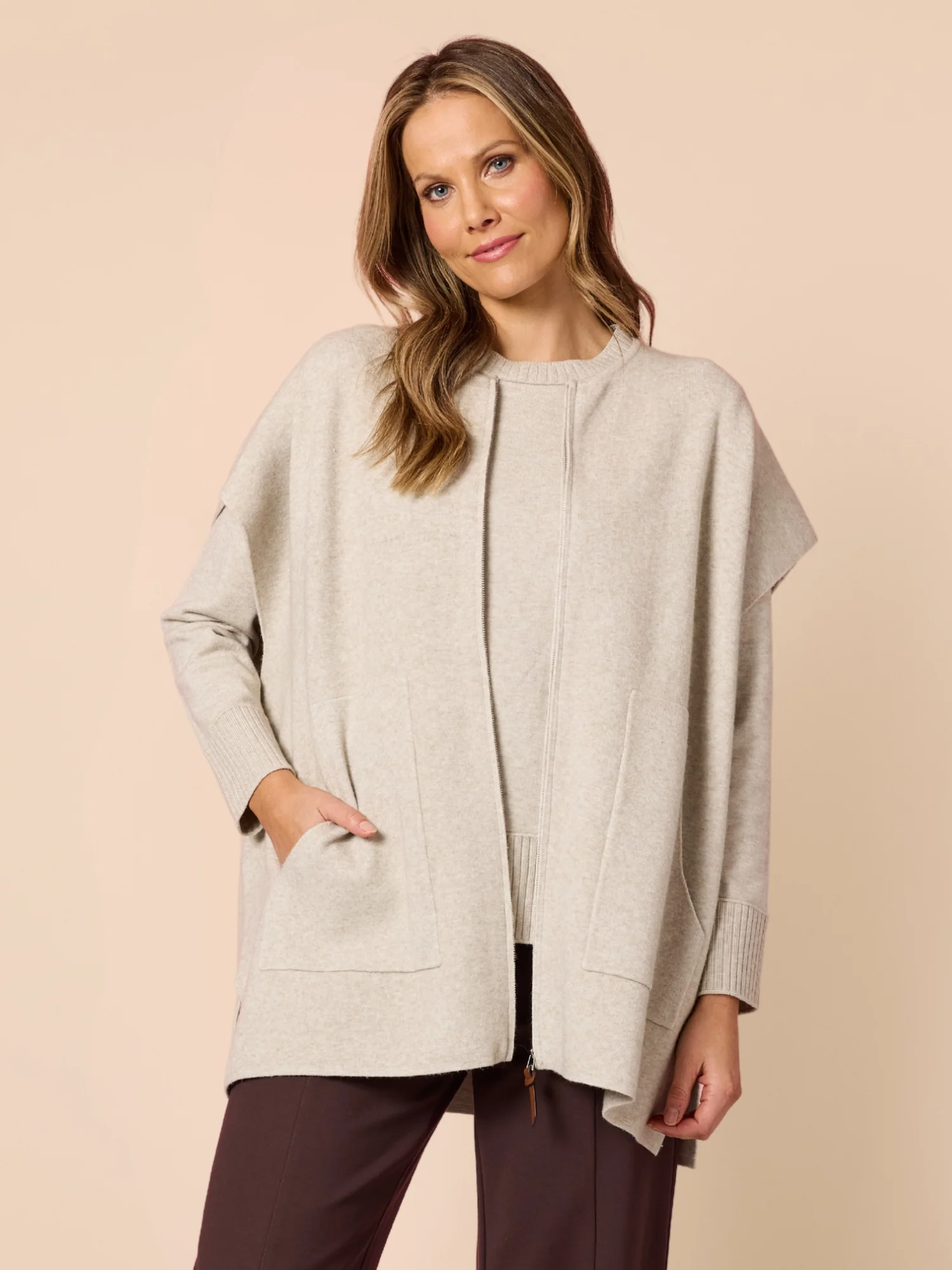 Elena Short Sleeve Zip Knit - Natural