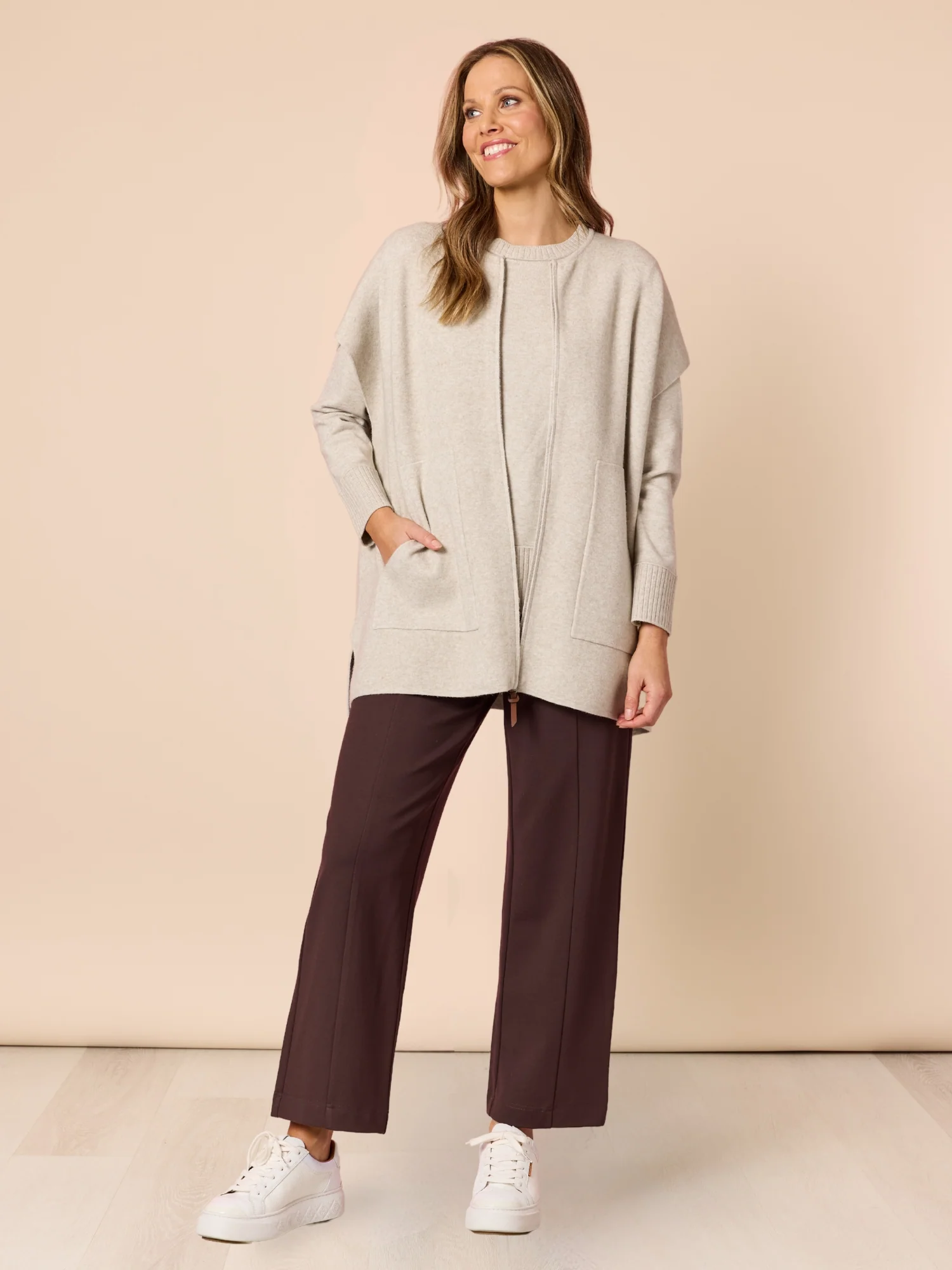 Elena Short Sleeve Zip Knit - Natural - Image 2