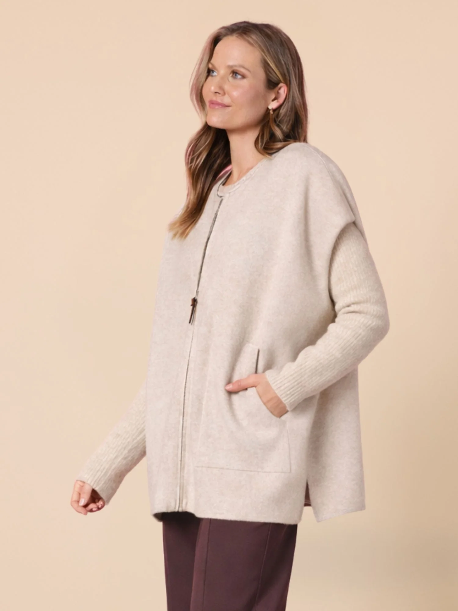 Elena Short Sleeve Zip Knit - Natural - Image 3